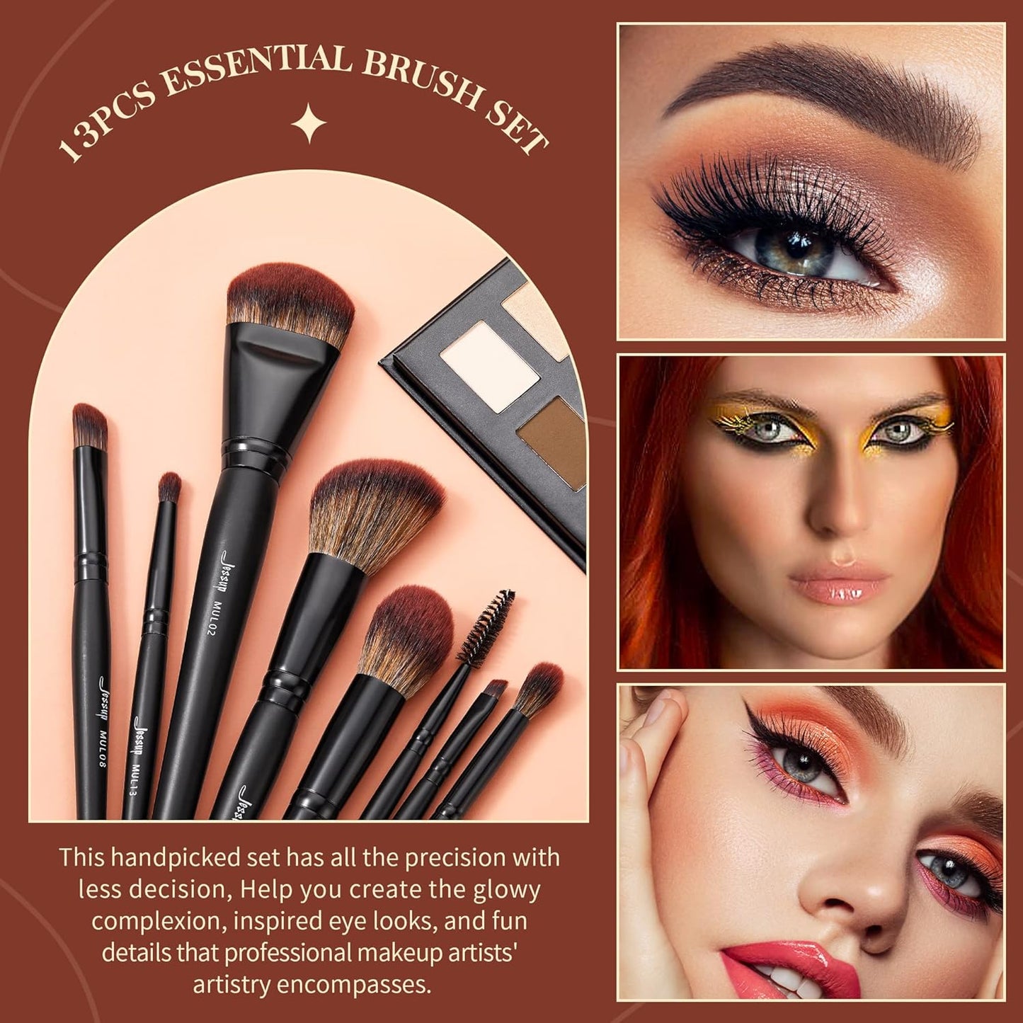 Vegan Makeup Brush Set - 16pcs Premium Synthetic Eye Brushes for Blending, Eyeliner & Concealer