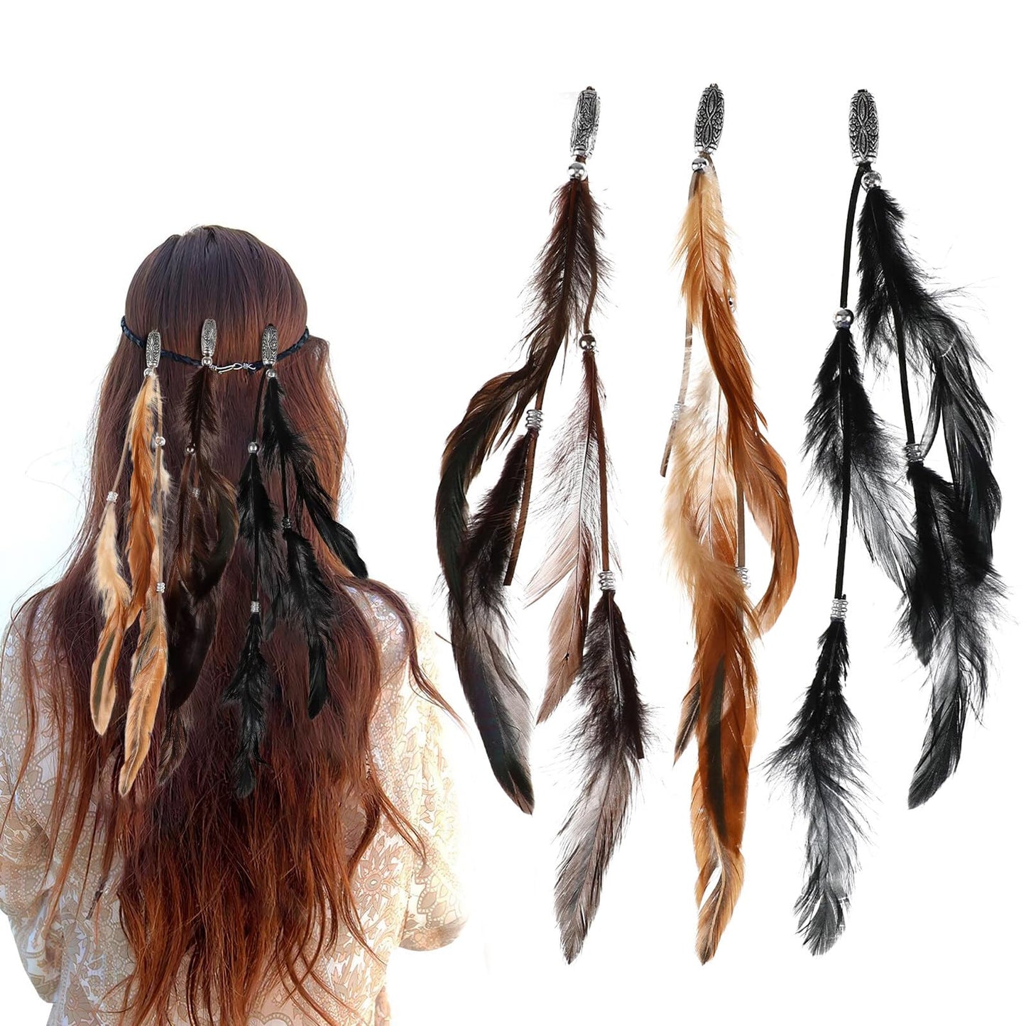 Feather Hair Clip,Zcargel 3/6PCS Indian Feather Hair Clip Accessories Mixed Colour Feather Hair Extensions Boho Headpiece for Women and Girls
