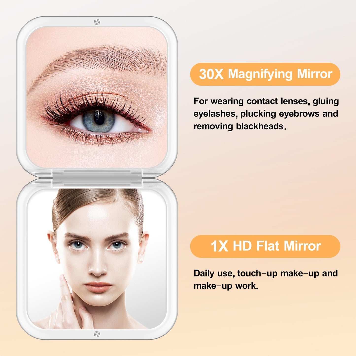 MIYADIVA Compact Mirror, 30X Magnifying Mirror, Pocket Mirror for Purse, Travel Makeup Mirror with 30X/1X Magnification, Travel Essentials Mirror, Precision Tweezers, Present for Girls