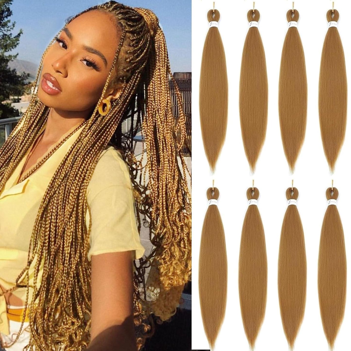 24-Inch Pre-Stretched Braiding Hair - 8 Packs Soft Yaki Texture for Crochet & Twists