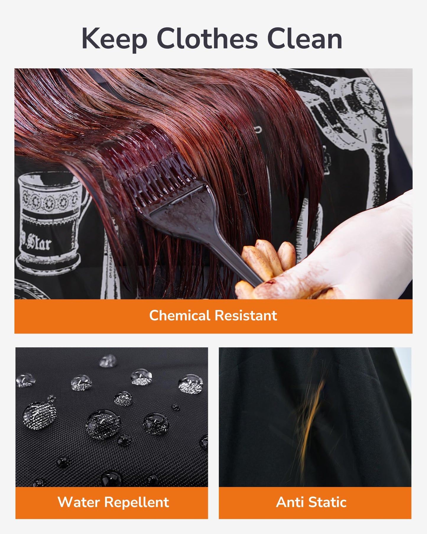 ULG Professional Hair Cutting Cape with Neck Duster Brush Waterproof Extra Large Size Salon Barber Cape Haircut Cape for Men Women and Kids, 57”×72” Full Body Coverage, Black with White Printing