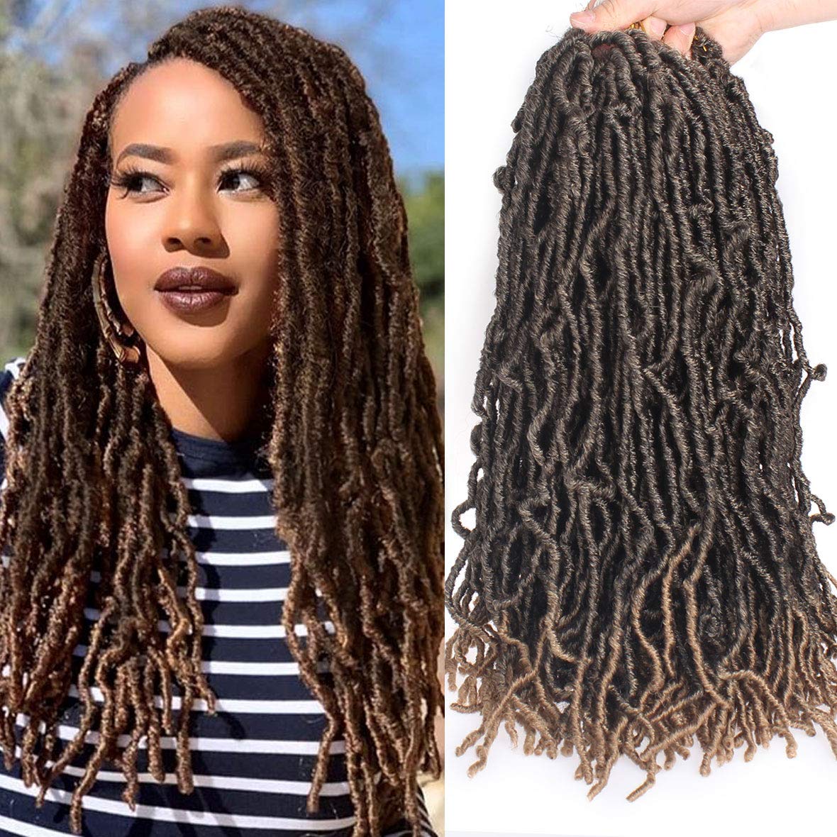 Faux Locs Crochet Hair - 18 Inch Pre-Looped 7 Packs Soft Natural Black Goddess Locs for Women
