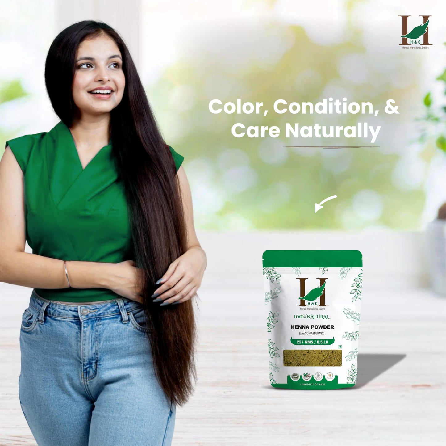 H&C 100% Natural and Pure Henna Powder/Lawsonia Inermis 227 gms (1/2 LB) for Hair