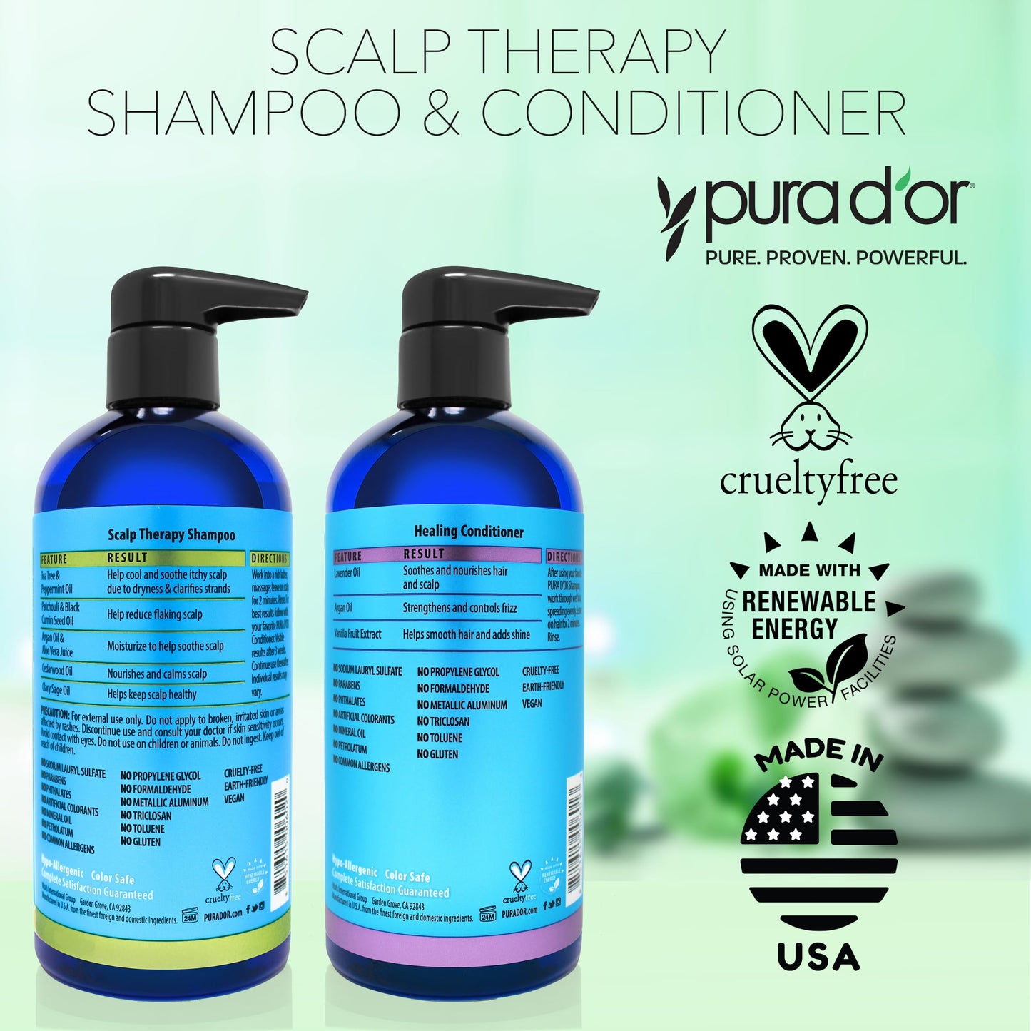 PURA D'OR Scalp Therapy Shampoo & Conditioner Set (16oz x 2) Dry, Itchy Scalp-Hydrates & Nourishes Hair w/Tea Tree, Peppermint, Argan Oil & Biotin, All Hair Type, Men Women (Packaging Varies)