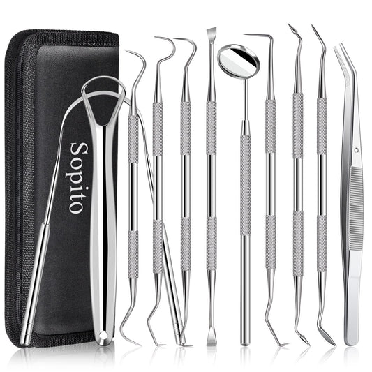 Dental Tools, Sopito 11pcs Teeth Cleaning Tools Stainless Steel Dental Scraper, Scaler Pick Plaque Remover Set
