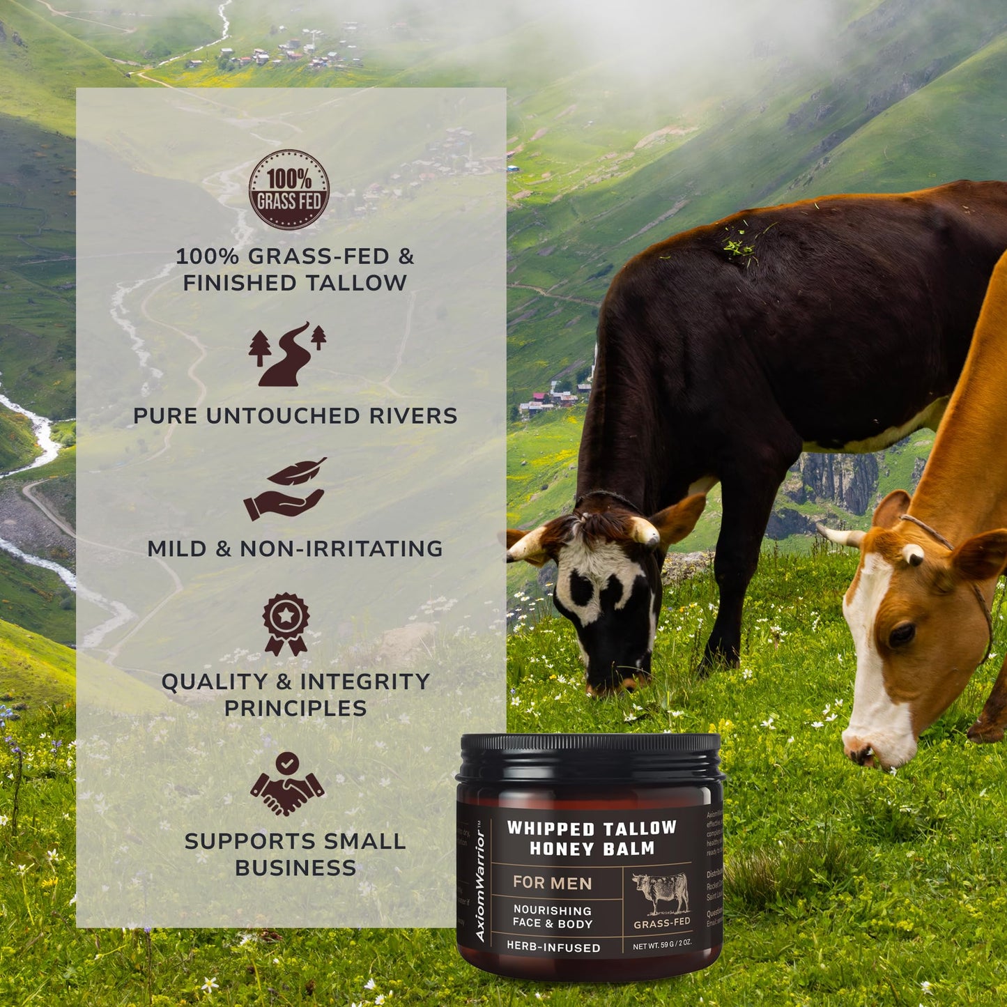 Beef Tallow and Honey Balm for Skin: Whipped Organic Beef Tallow Moisturizer Cream for Face & Body with Grass Fed & Finished - Hydrates, Nourishes & Smoothes - Sensitive, Dry Skin - 2oz