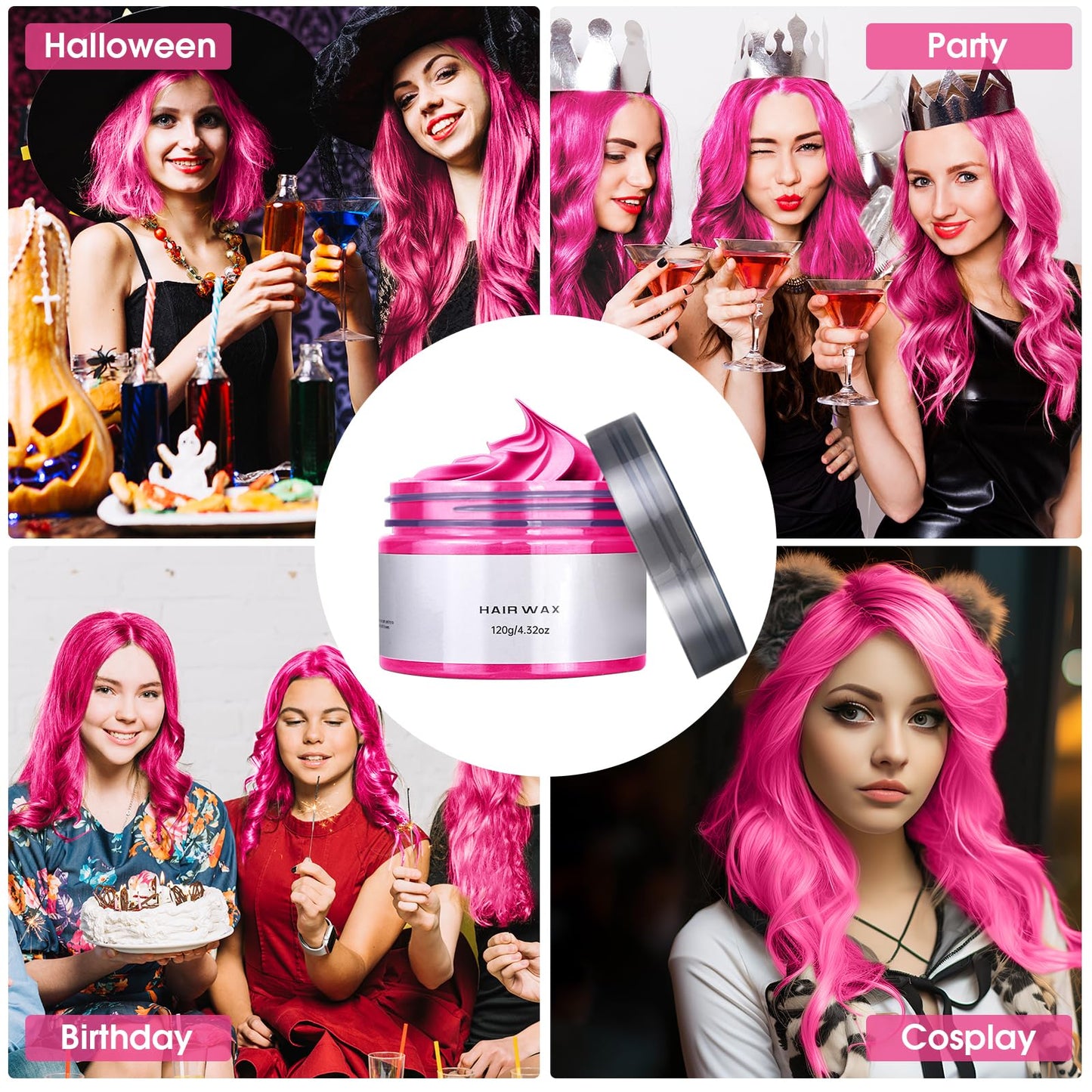 Temporary Hair Color Wax Washable & Non-Toxic Hair Styling Clay for Girls Kids Age 4-12+ Pink & Blue Hair Dye for Halloween, Cosplay, Birthday, Christmas, Party