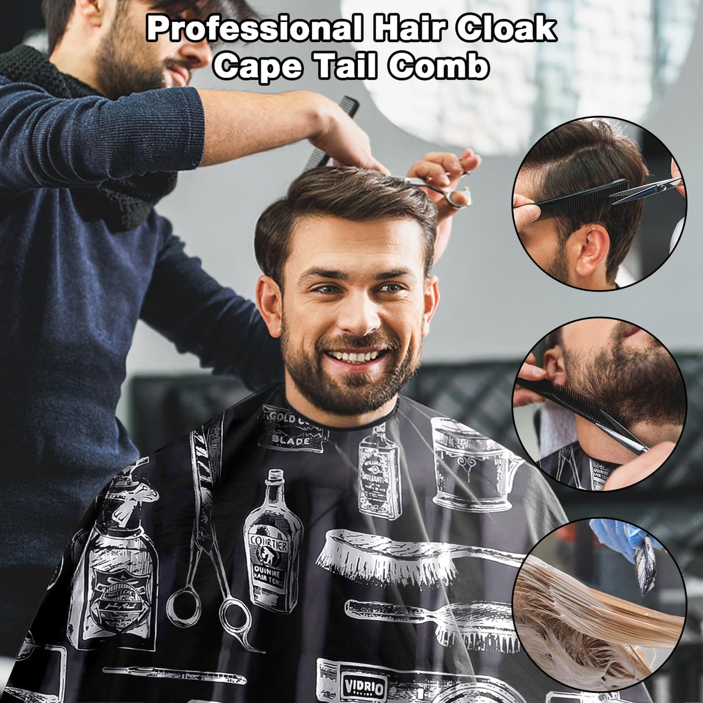 NICEMOVIC Hair Cutting Cape with Hair Combs Barber Cape for Men Women, Professional Barber Accessories Haircut Salon Supplies