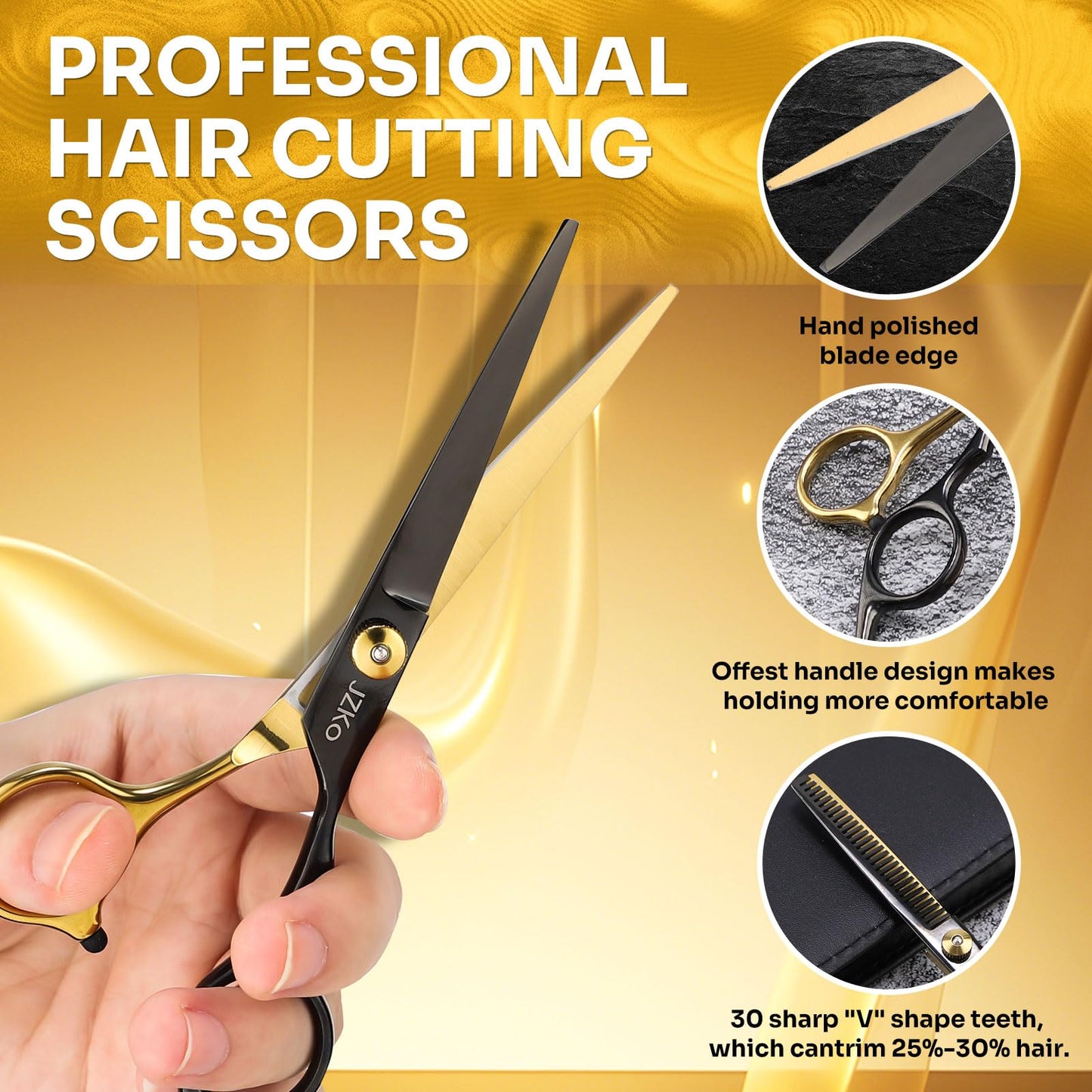 Hair Cutting Scissors Shears Kit, 6.7”Barber Shears, Professional Thinning Shears for Hair Cutting & Haircut Scissors for Barber/Salon/Home/Men/Women/Kids/Adults Shear Sets (Black)