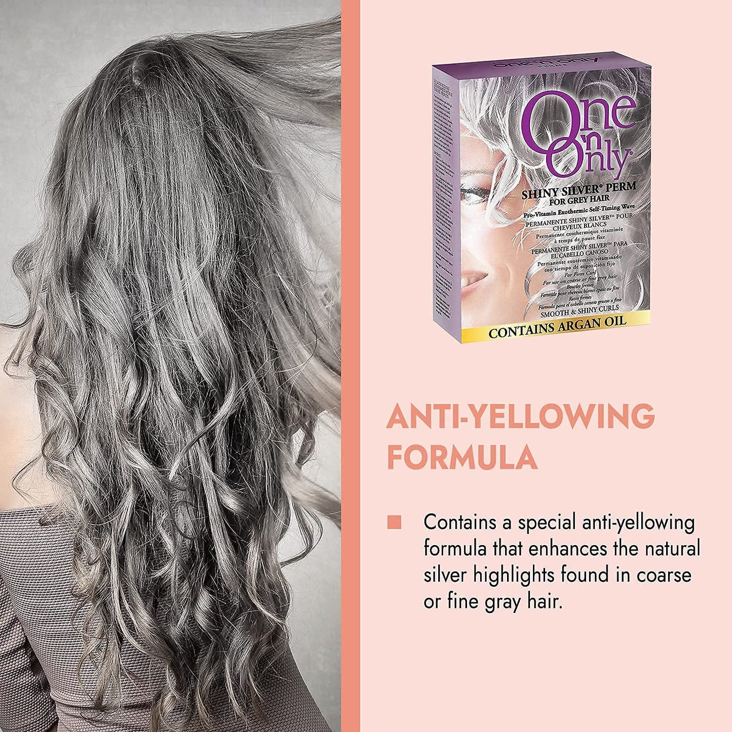 One 'n Only Shiny Silver Perm with Argan Oil for Gray Hair, Enhances Natural Silver Highlights, Exothermic Chemical Heat Ensures Gentle, Deep, and Even Processing
