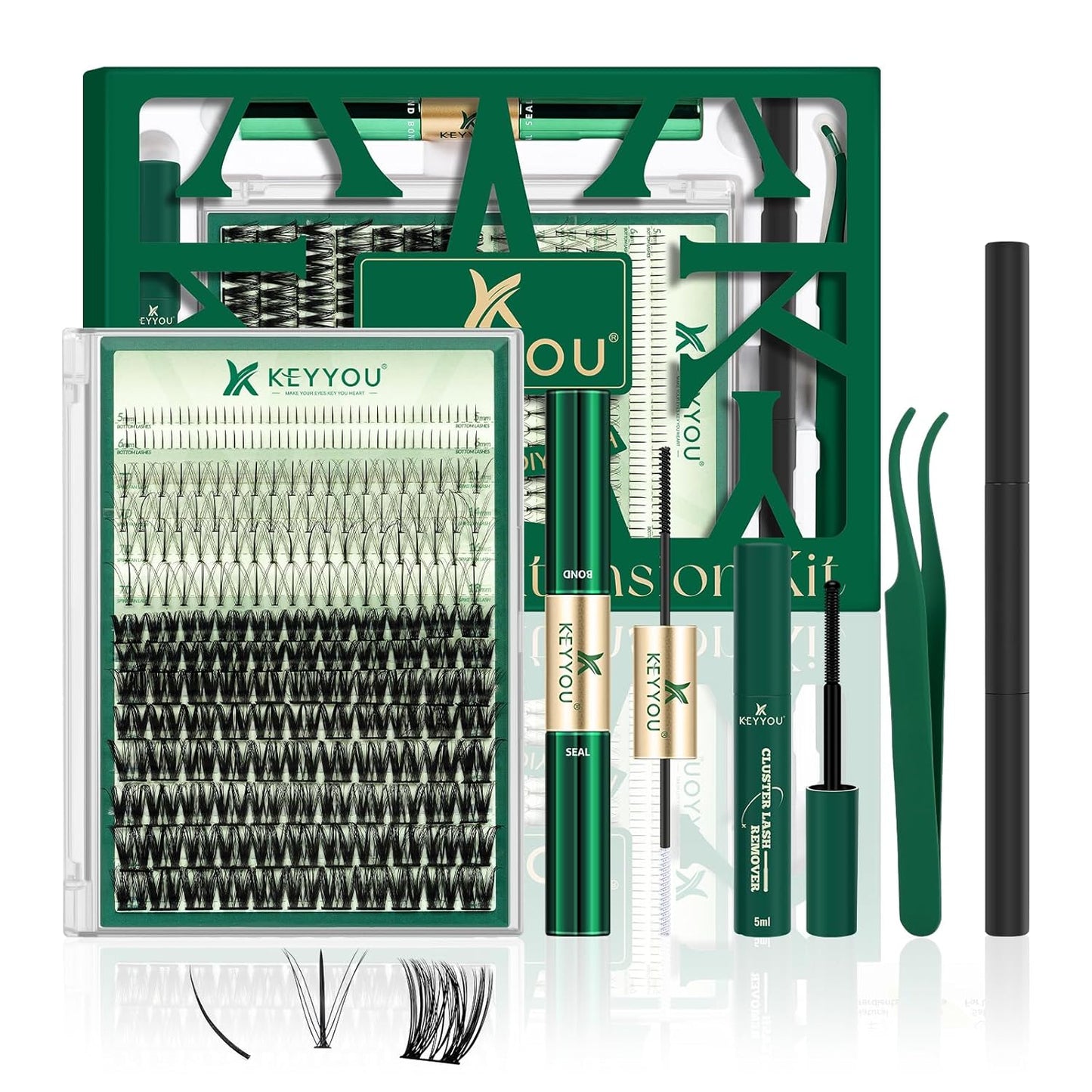 DIY Lash Extension Kit - 280 Soft Cluster Lashes, 100D Curl, Easy Application with Bond & Seal