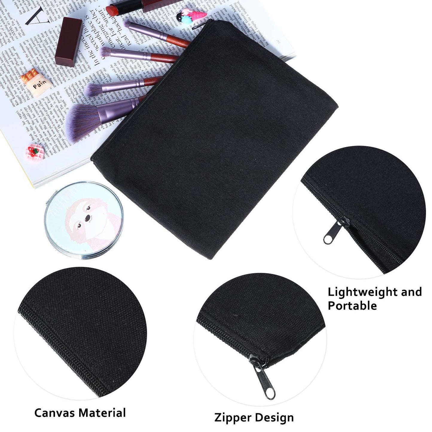 16 Pack Canvas Makeup Bags - Blank Zipper Pouches for DIY Crafts & Travel Toiletry Storage (Beige)