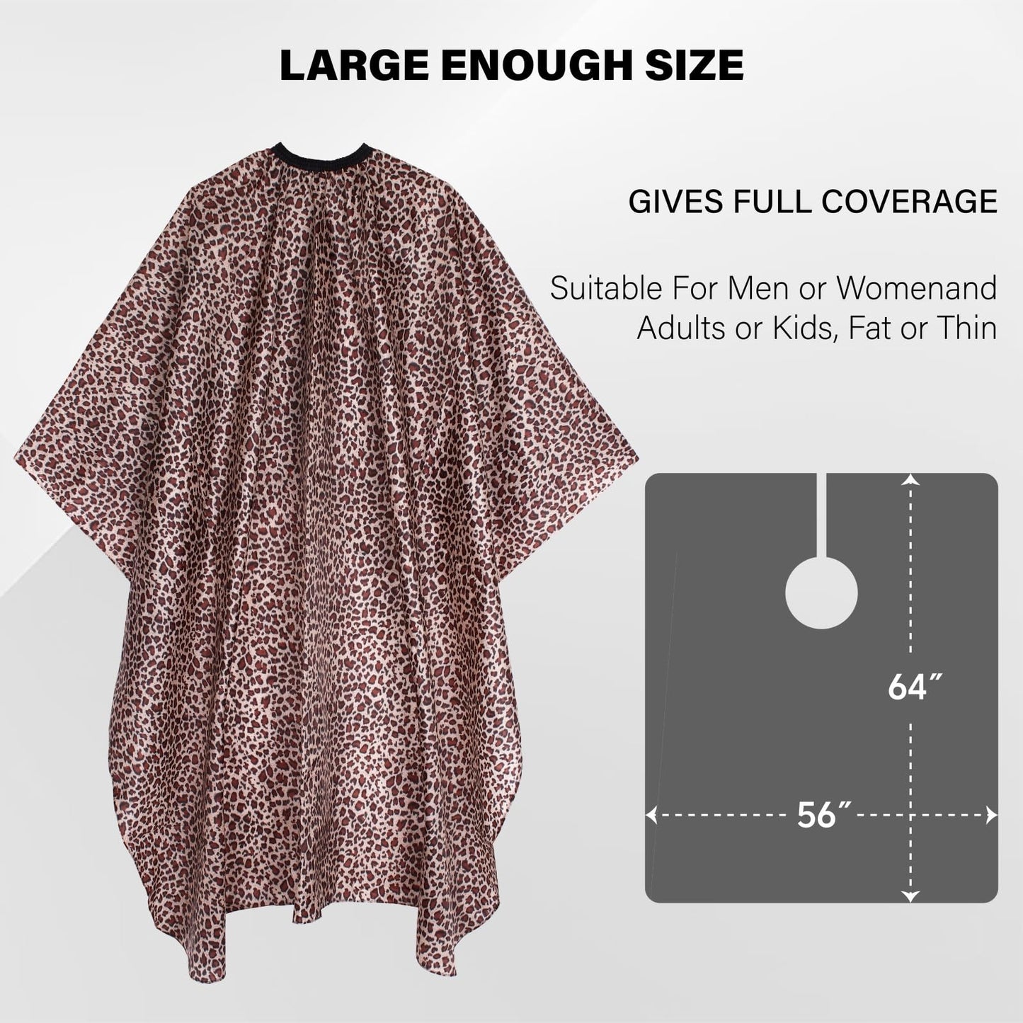 Waterproof Leopard Hair Cutting Cape - 64" x 56" Salon Cape with Adjustable Neckline for Professional Stylists and Home Use