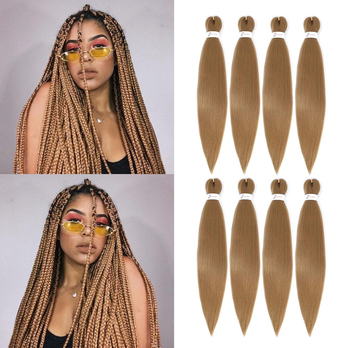 27" Honey Blonde Pre-Stretched Braiding Hair - 26 Inch, 8 Packs, Soft Yaki Extensions