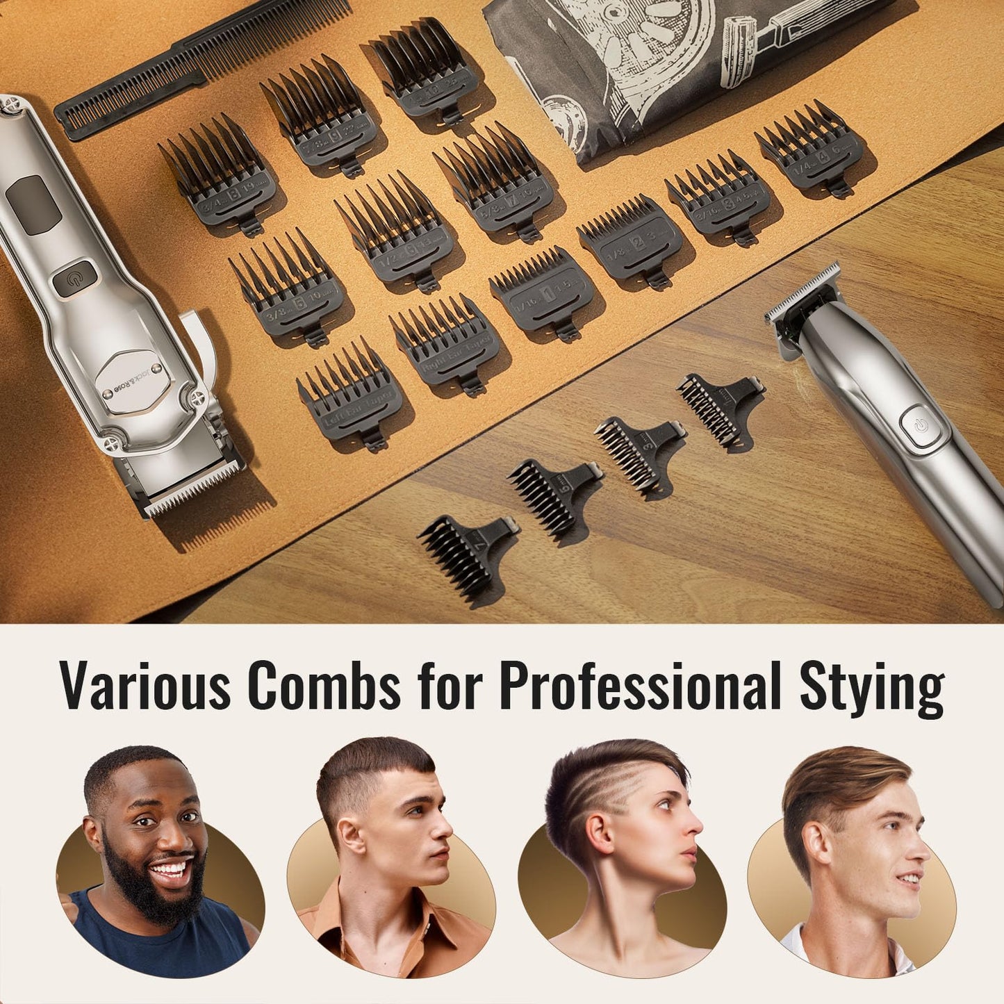 Jack & Rose Clippers and Trimmers Set, Cordless Hair Clippers for Men, Barber Clippers Set
