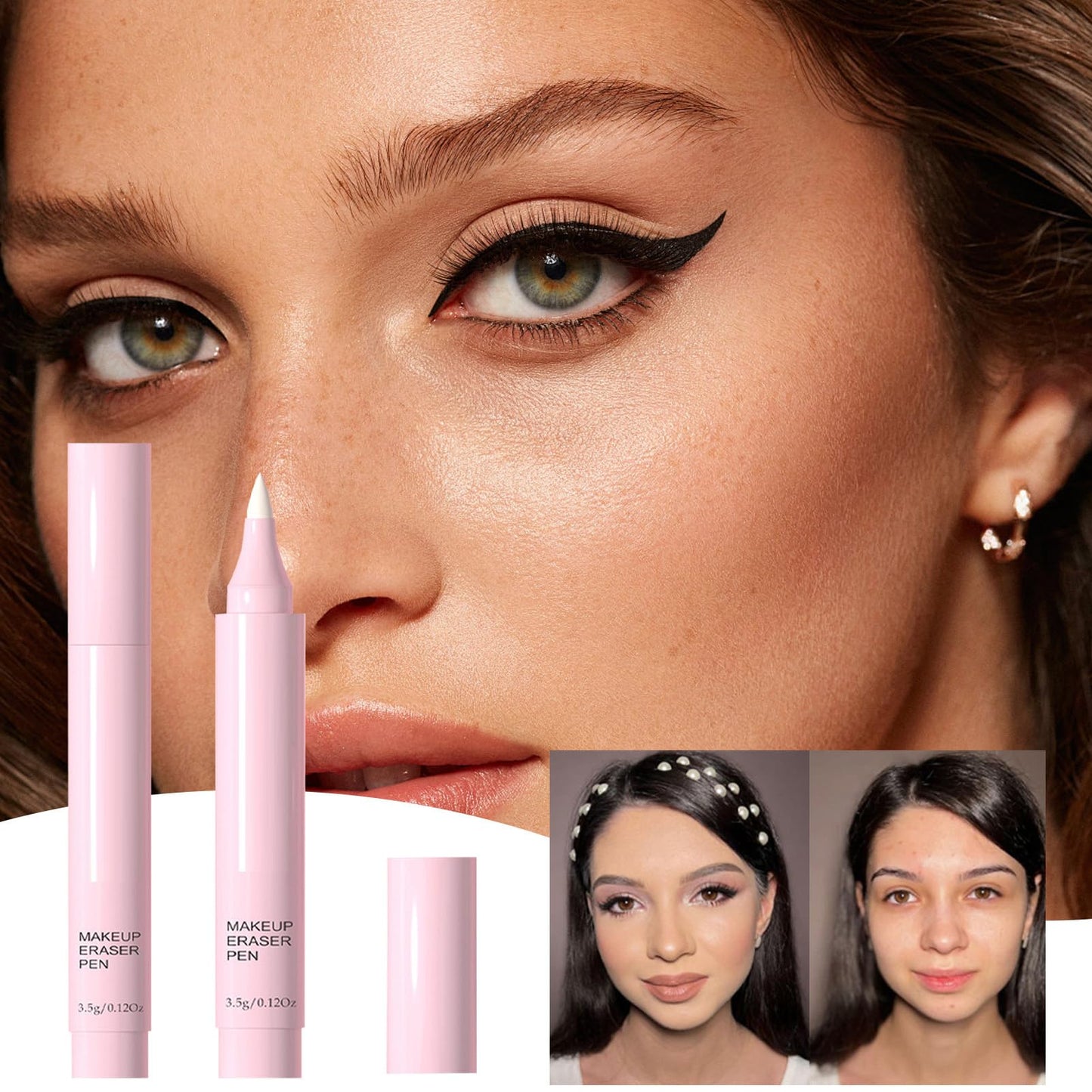 Eye Makeup Corrector - Natural Remover Pen, Precision Tip Tool | Quick Fix Stick with Gentle Formula for Mascara, Lipstick, Eyebrow Smudges, Ideal for Travel or Daily Touch-Up Applications