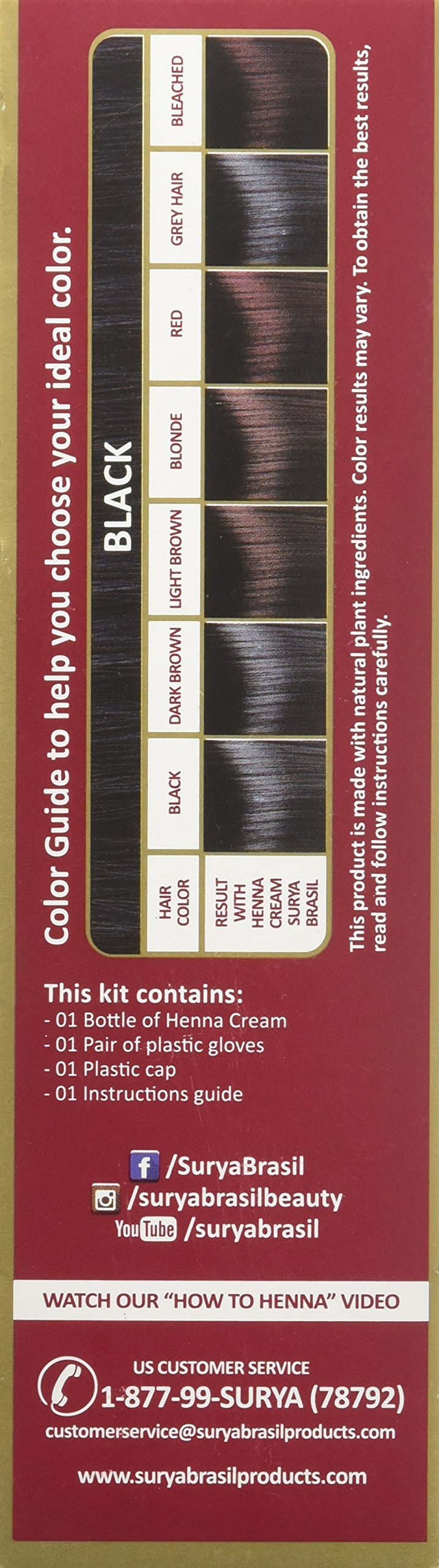 Surya Brasil - Henna Cream for Gray Coverage, Semi Permanent Natural Henna Deep Conditioning Hair Color Treatment, Black, 2.37 oz / 70 ml