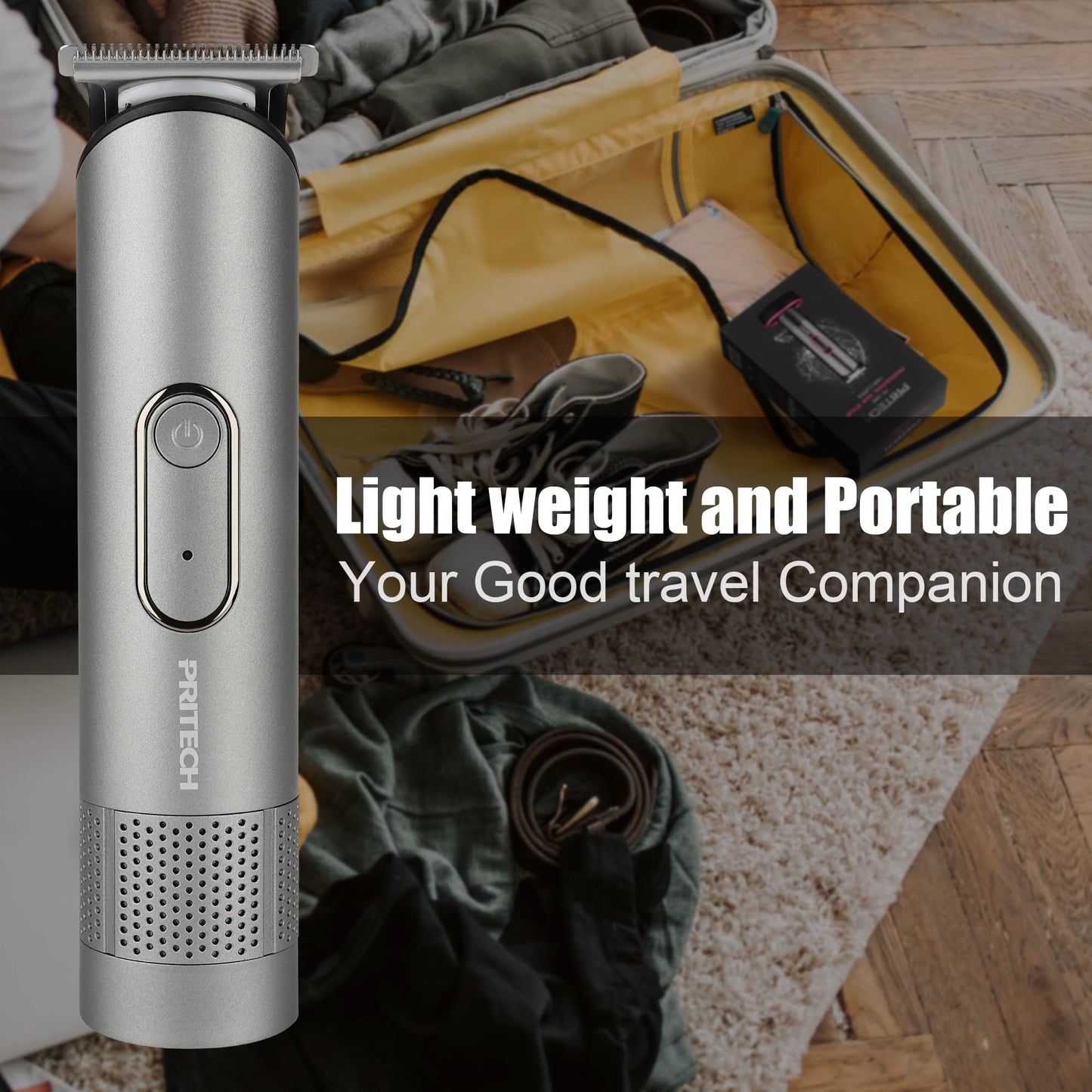 PRITECH Beard Trimmer for Men - Rechargeable Men's Electric Trimmer & Razor, Cordless Body Groomer for Face, Neck, Groin & Manscaping, Includes Standing Charging Dock, Ideal Gift for Men, Gray