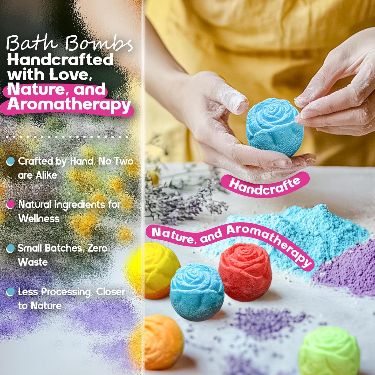 Rose-Shaped Bath Bombs - 30 Handmade Spa Gifts in 6 Calming Scents for Relaxation