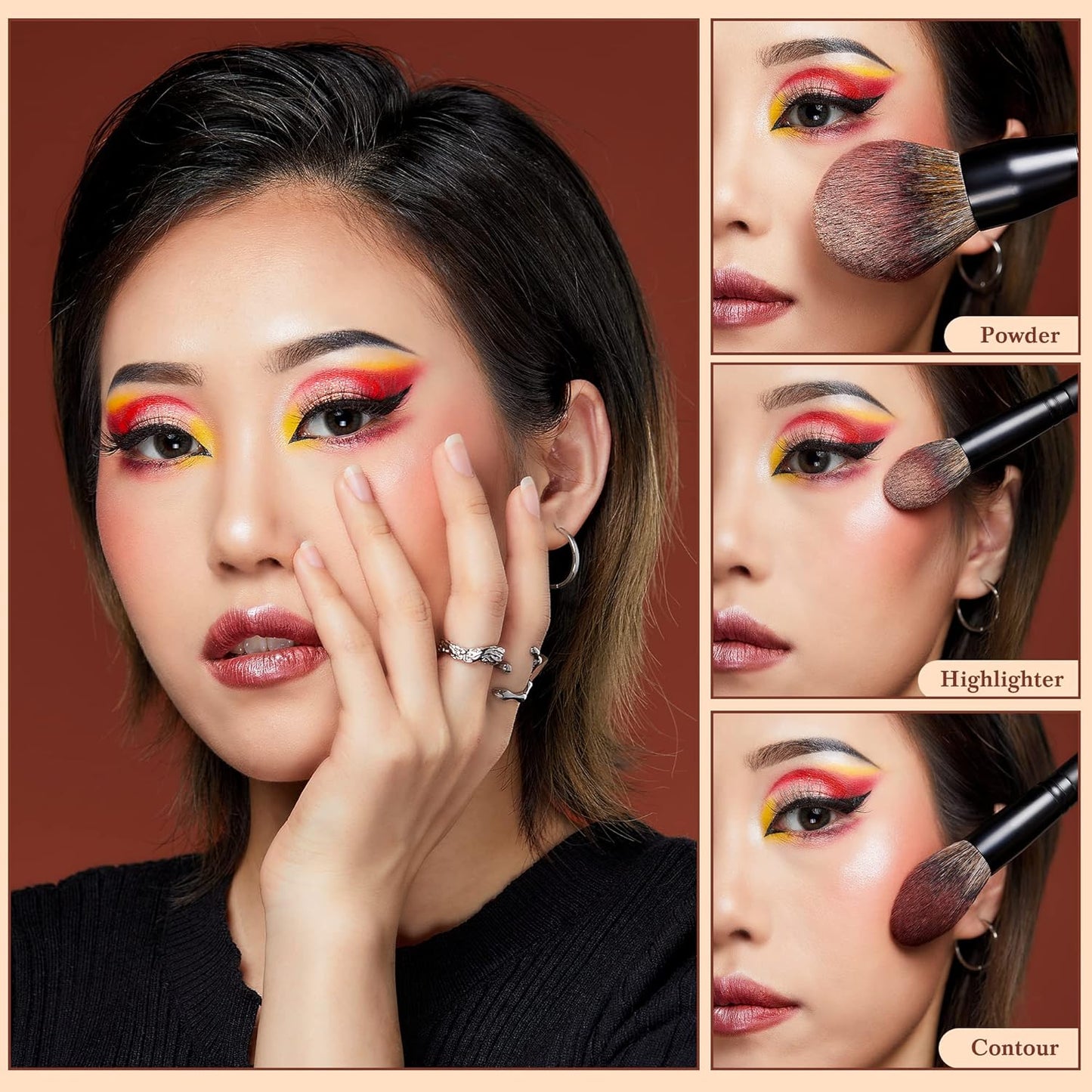 Vegan Makeup Brush Set - 16pcs Premium Synthetic Eye Brushes for Blending, Eyeliner & Concealer