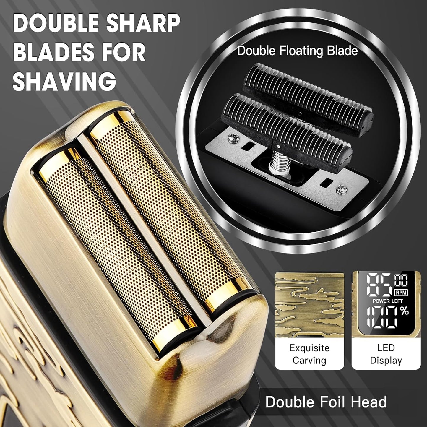 Powerful Foil Bald Shaver for Men - Cordless Electric Razor & Beard Trimmer with LED Display