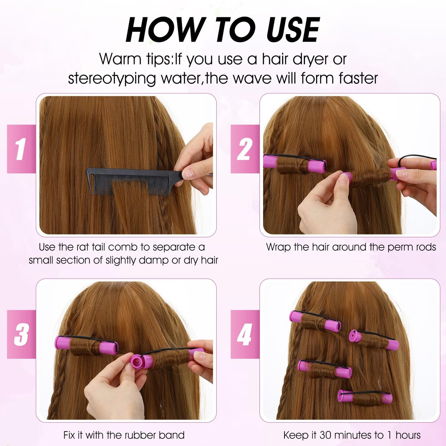 Classicseali 30PCS Perm Rollers,Purple Perm Rods for Black Women Bangs, Small Perm Rods DIY Hair Tools, Used to Create Different Types of Hairstyles at Home and Salon, Such as Curly and Wavy Hair