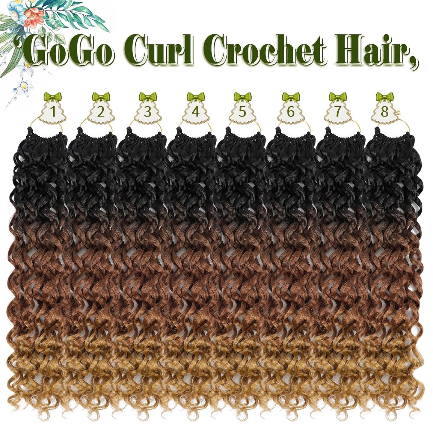GoGo Curl Crochet Hair 10 Inch - 8 Packs Ombre Brown Water Wave Extensions for Black Women