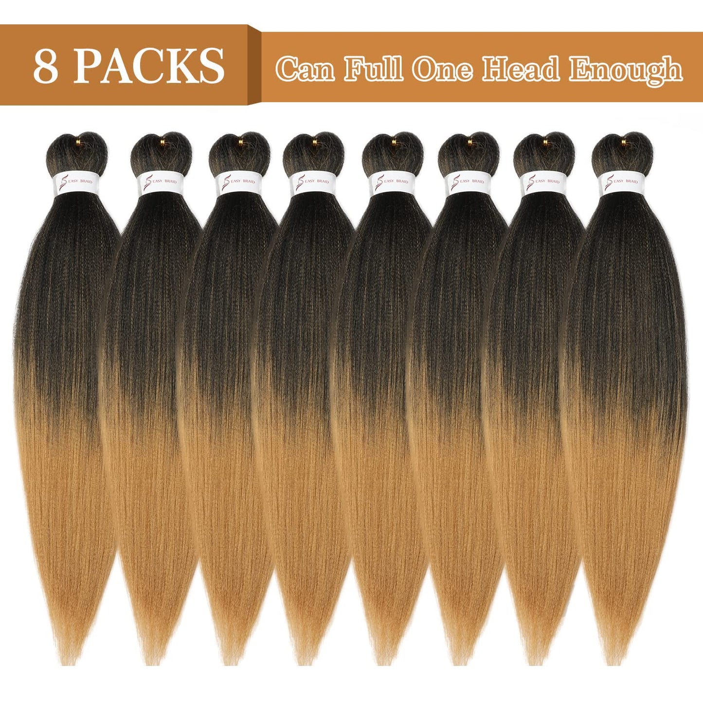 8 Packs 20-Inch Ombre Pre-Stretched Braiding Hair - Soft Yaki Texture Extensions