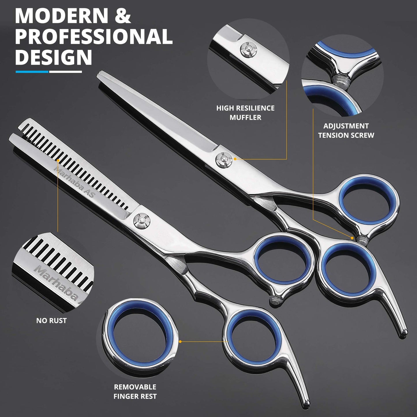 MARHABA AS Hair Scissors –Stainless Steel Precision Kit for Dry & Wet Hair(10pc)