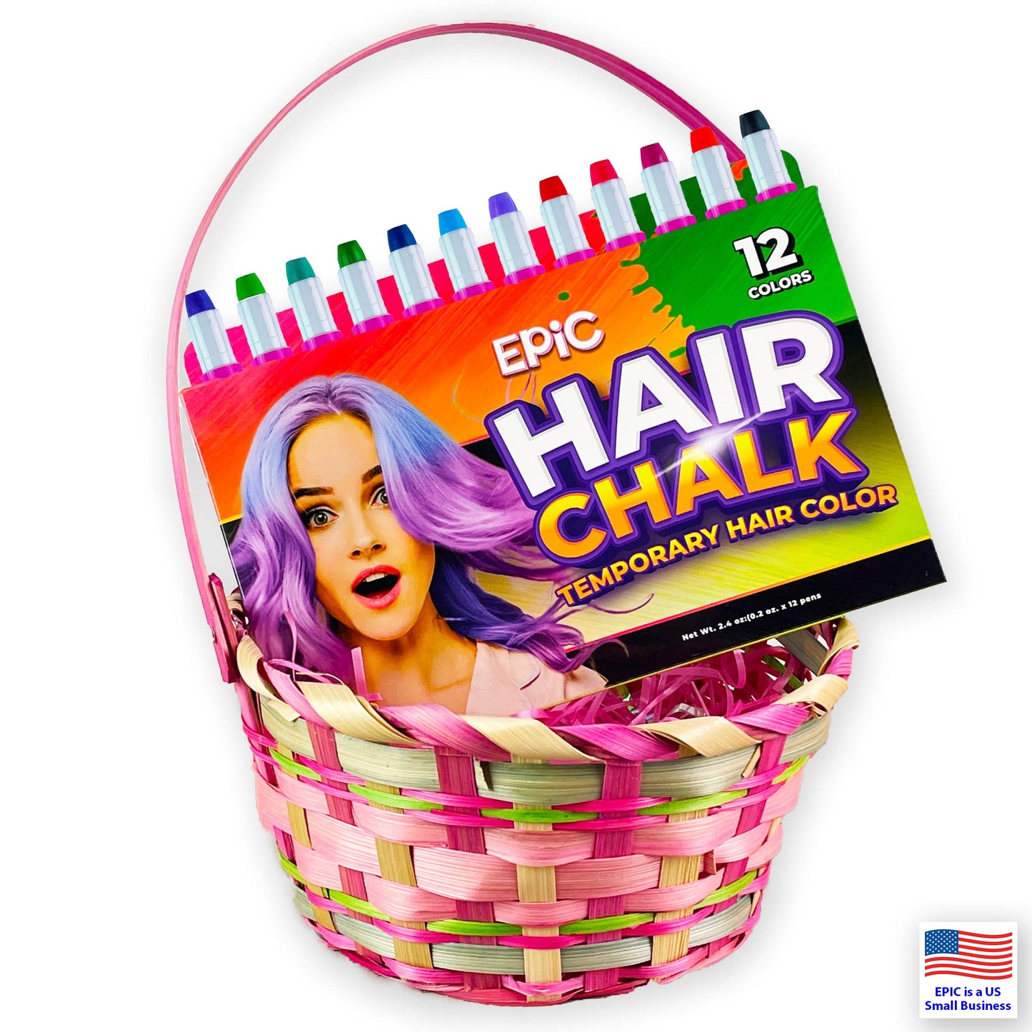 EPIC Hair Chalk for Girls & Boys - 12 Large Pens - Dust Free Wax Hair Crayons - Temporary Hair Color for Kids - Washable - Non Toxic - Easter Basket Stuffer Gift Idea