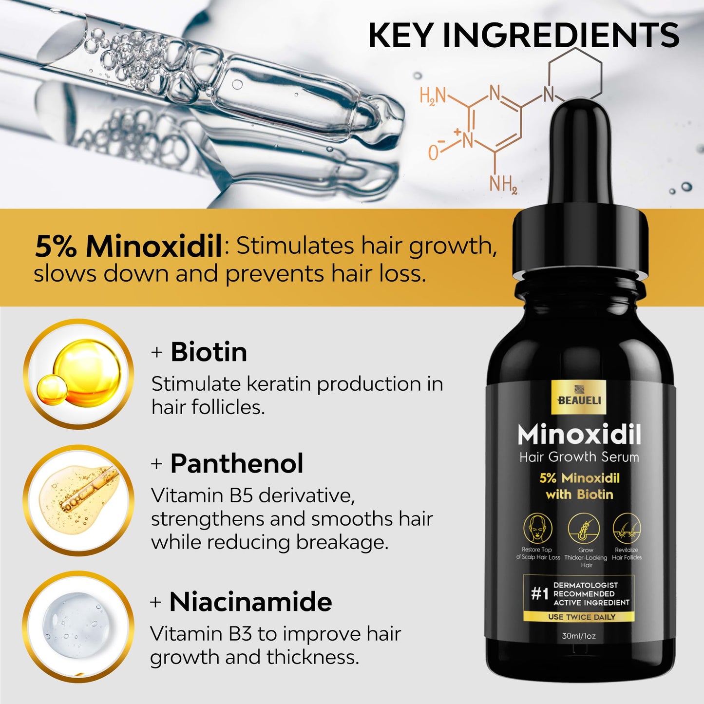 beaueli 5% Minoxidil for Men Hair, Minoxidil for Women Hair Growth, Minoxidil for Men Beard Growth, Minoxidil 5 Percent, Hair Regrowth for Men, Hair Loss Treatments for Women 1oz