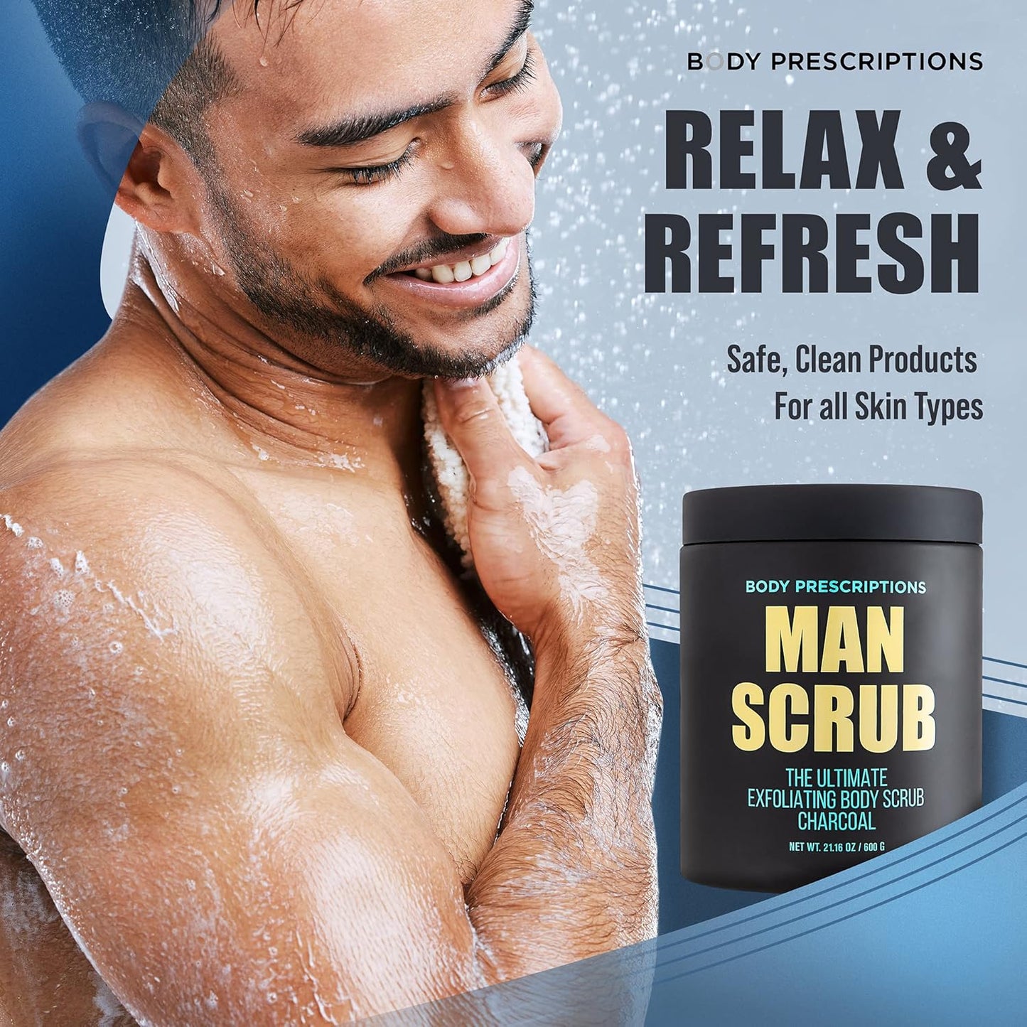 Men’s Charcoal Exfoliating Body Scrub – 21oz Cleansing Wash for All Skin Types