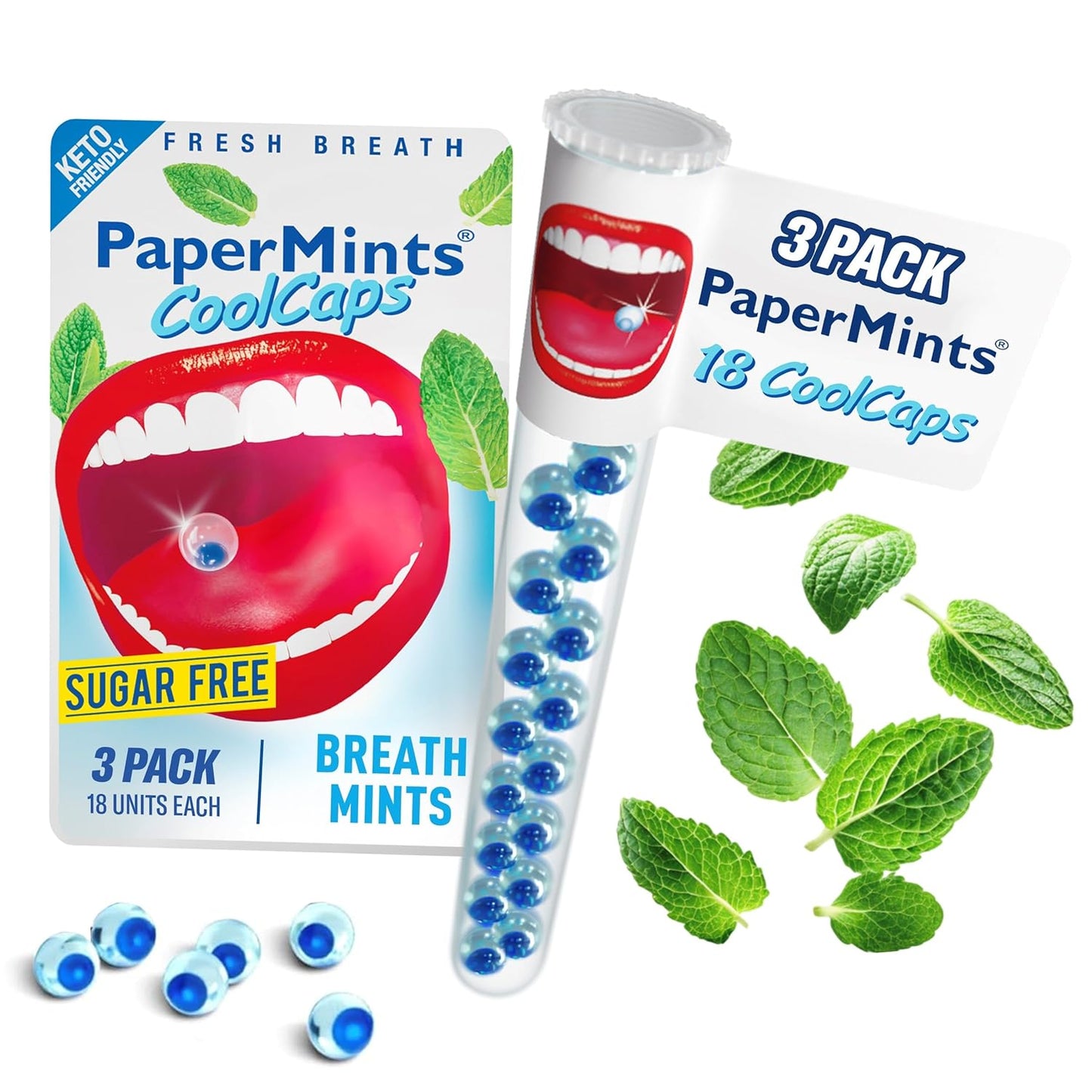 PaperMints CoolCaps - Sugar-Free Instant Fresh Breath Mints, 4 Pack (160 Capsules) for Halitosis & Dry Mouth Relief