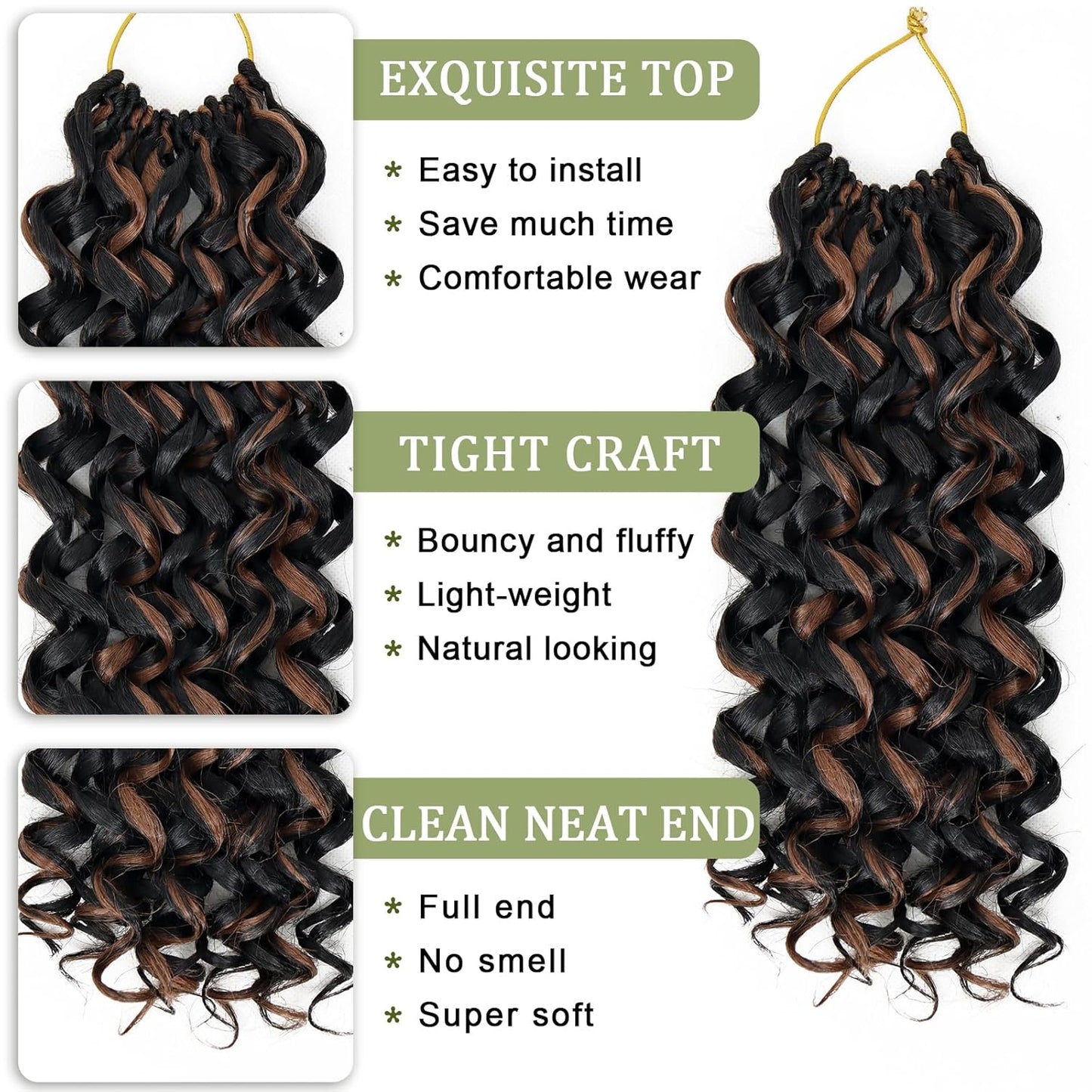 GoGo Curl Crochet Hair 10 Inch - 8 Packs Ombre Brown Water Wave Extensions for Black Women