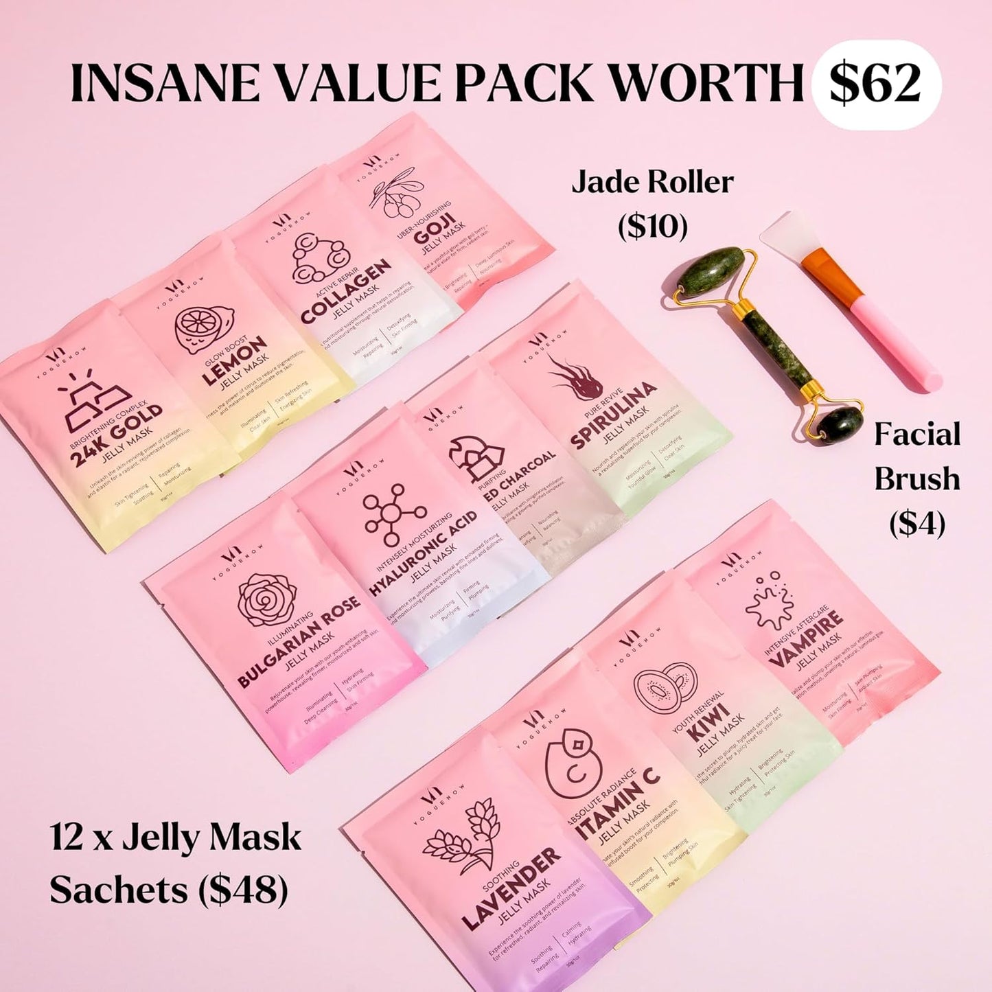 Bulgarian Rose Hydrating Jelly Face Mask - Brightening & Nourishing with Free Jade Roller | 23 Oz Professional Vajacial Mask