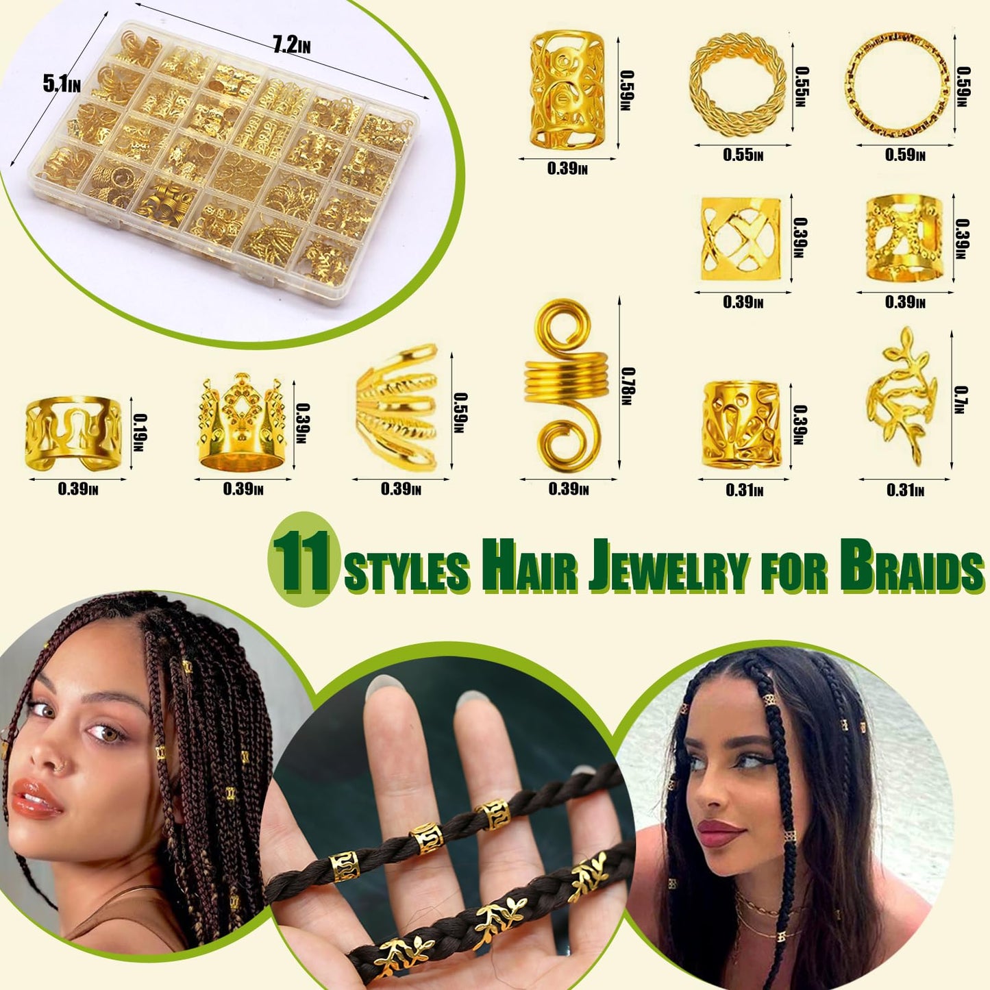 SVNMU 280 Pcs Gold Hair Jewelry for Braids Dreadlock Locs Metal Hair Clips Accessories for Women,Adjustable Hair Cuff Coils Rings Charms Braiding Decoration