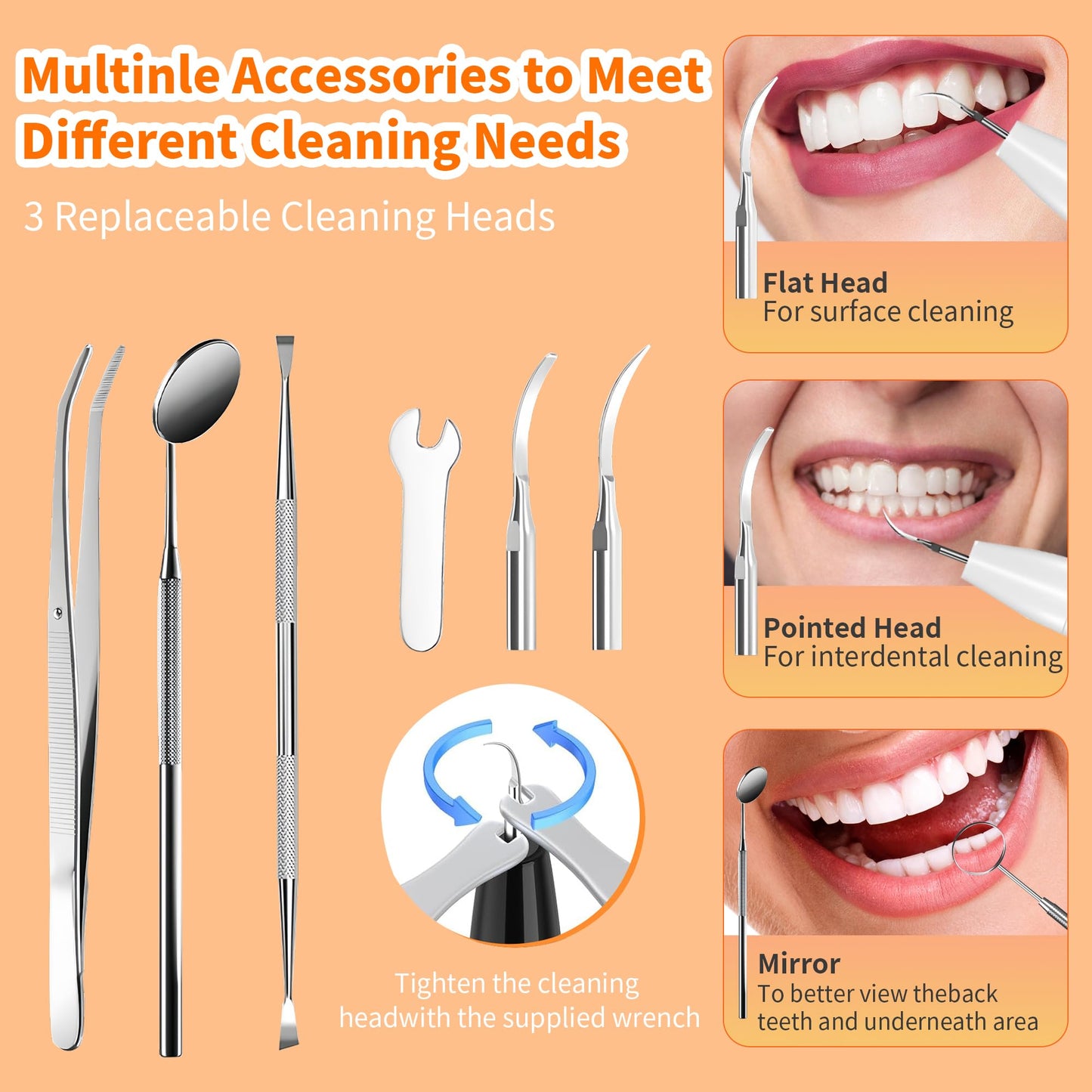 CHDPRFT Plaque Remover for Teeth-Sonic Tooth Cleaner,3 Adjustable Modes Dog Teeth Cleaning Kit with LED Light,Effective Care of Teeth,Rechargeable Dental Teeth Cleaner Tools Kits(White)