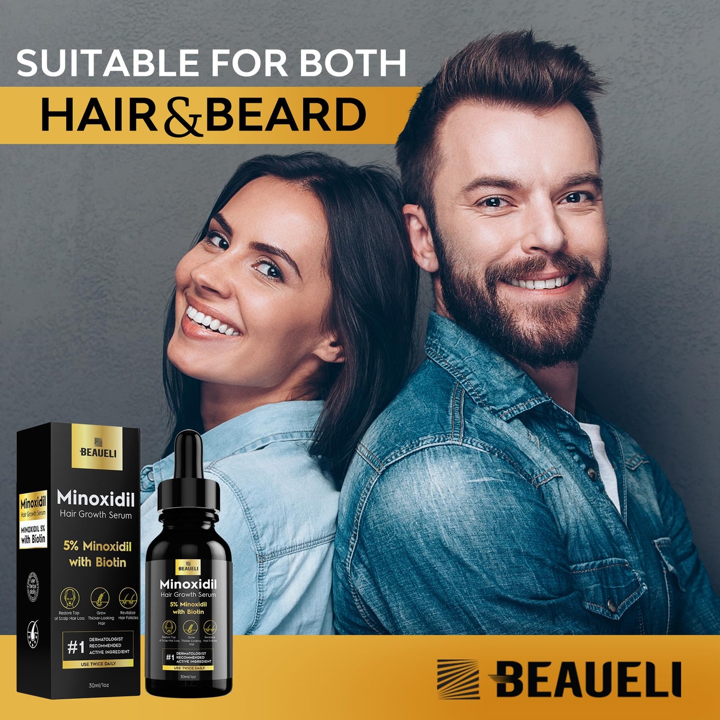 beaueli 5% Minoxidil for Men Hair, Minoxidil for Women Hair Growth, Minoxidil for Men Beard Growth, Minoxidil 5 Percent, Hair Regrowth for Men, Hair Loss Treatments for Women 1oz