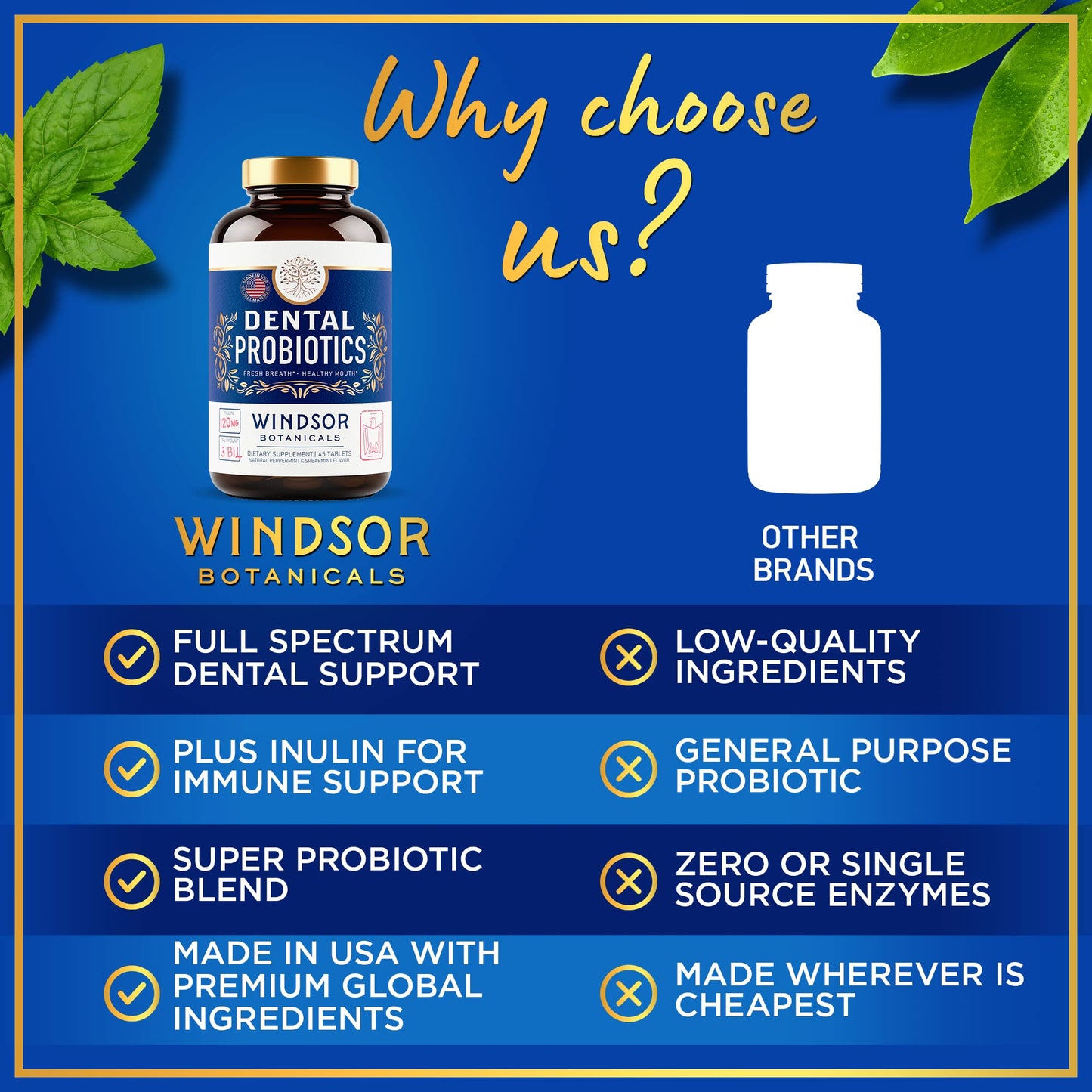 Oral Probiotics for Teeth and Gums - 3BN CFU Lactobacillus Salivarius Acidophilus Rhamnosus Streptococcus - Bad Breath Treatment for Adults - 45 Chewable Mint Dental Probiotic Tablets for Women & Men