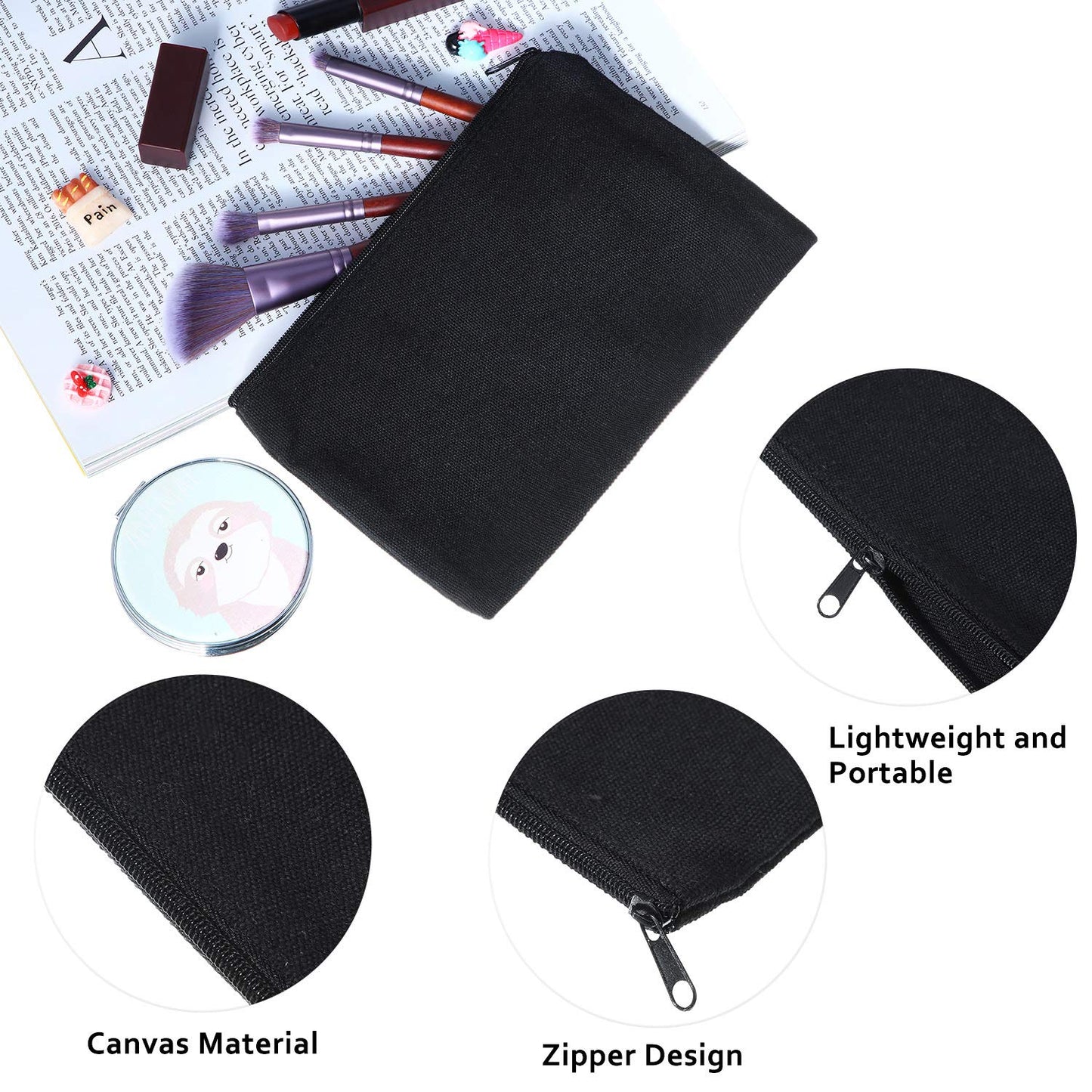 16 Pack Canvas Makeup Bags - Blank Zipper Pouches for DIY Crafts & Travel Toiletry Storage (Beige)