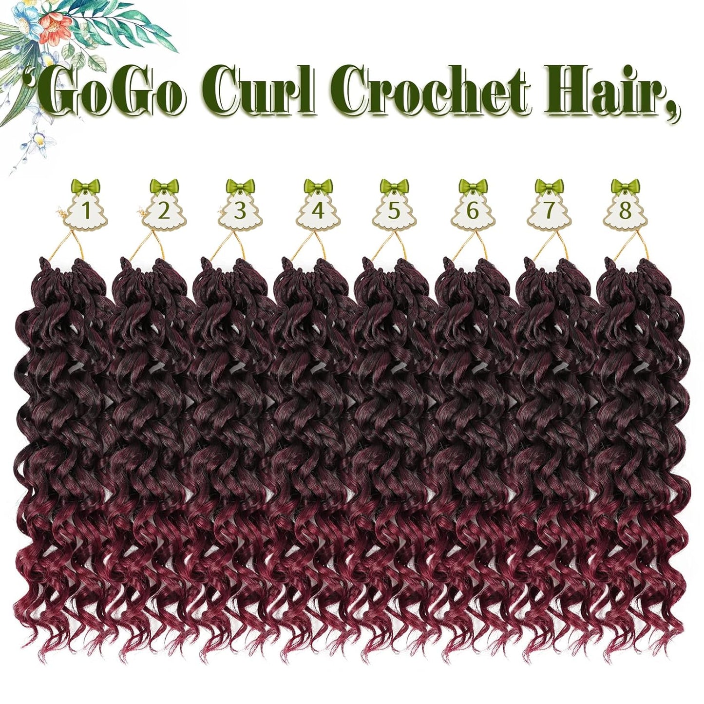 GoGo Curl Crochet Hair 10 Inch - 8 Packs Ombre Brown Water Wave Extensions for Black Women
