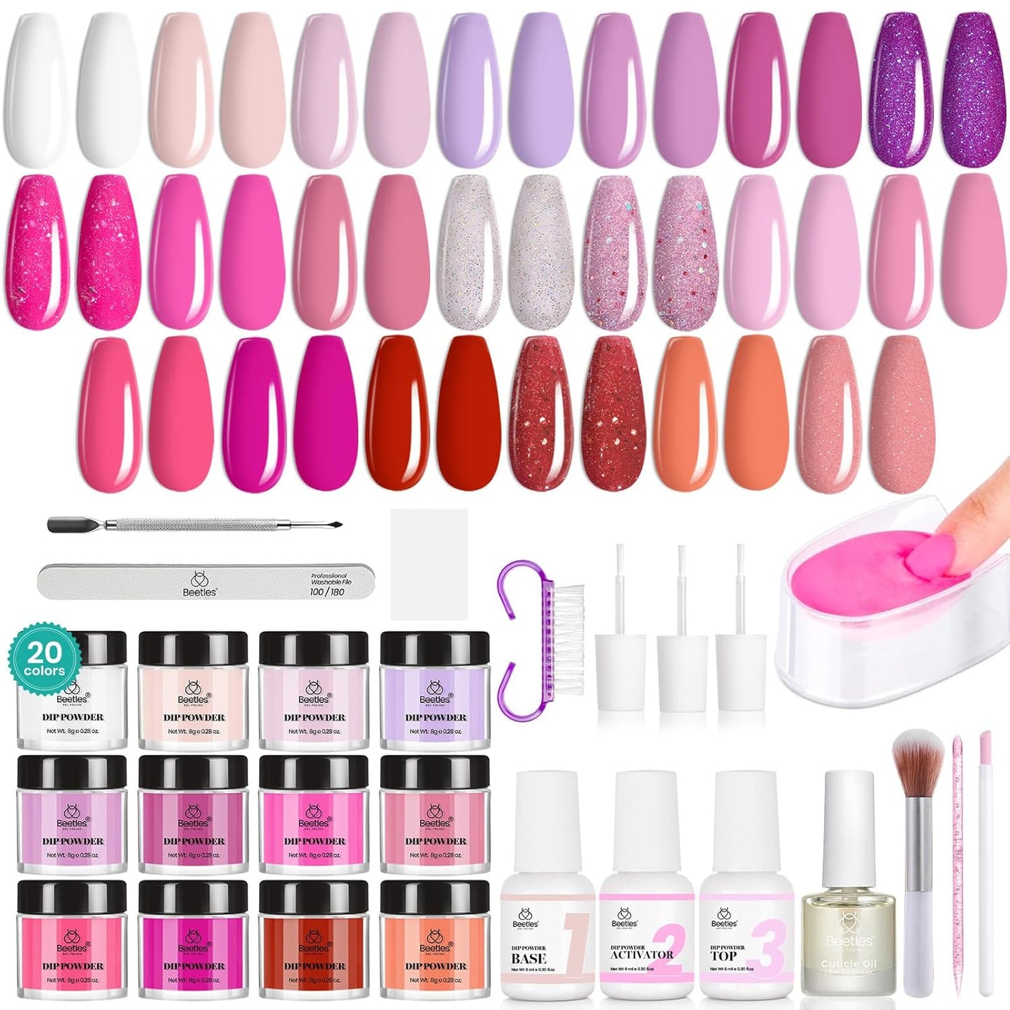 Beetles 20-Color Pink Nude Dip Powder Nail Kit - Jelly Effect & Glitter for DIY Manicure