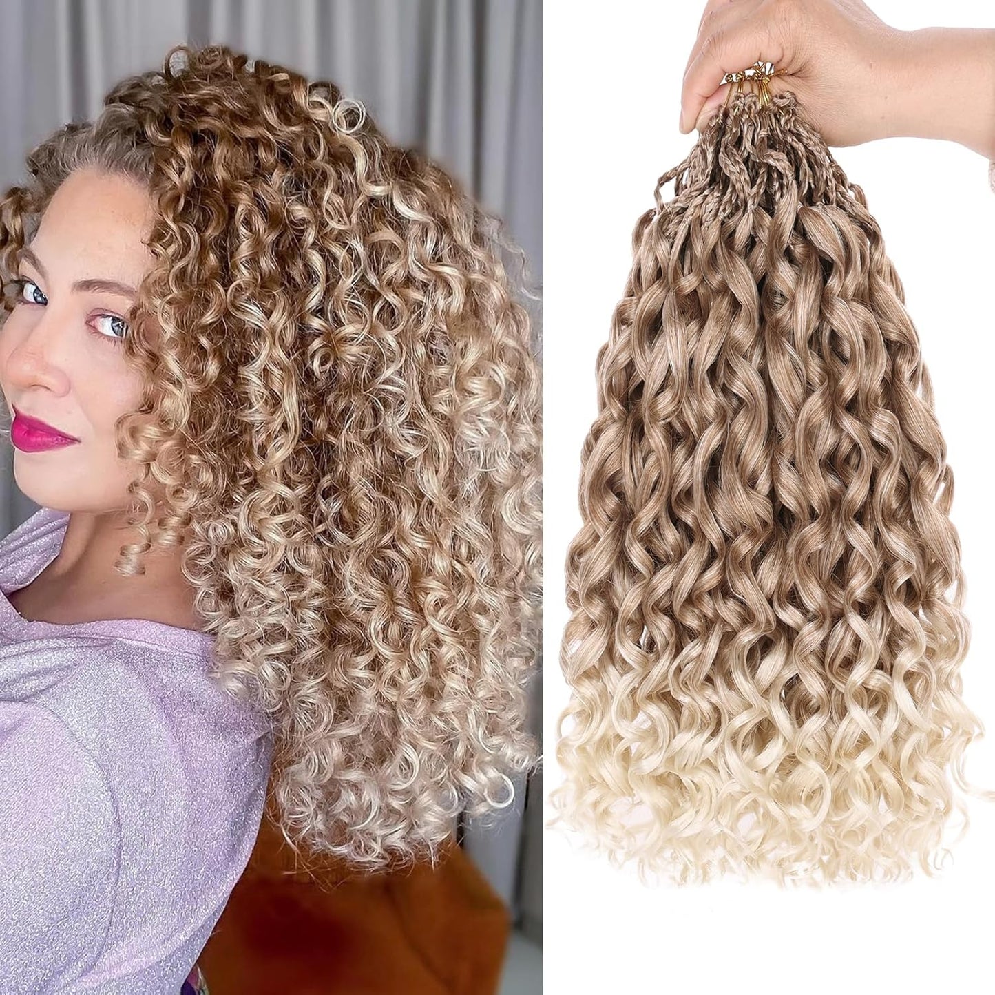 10 Inch Ombre Honey Blonde Gogo Curl Crochet Hair - 8 Packs Ocean Wave Short Curly Braids for Women & Kids