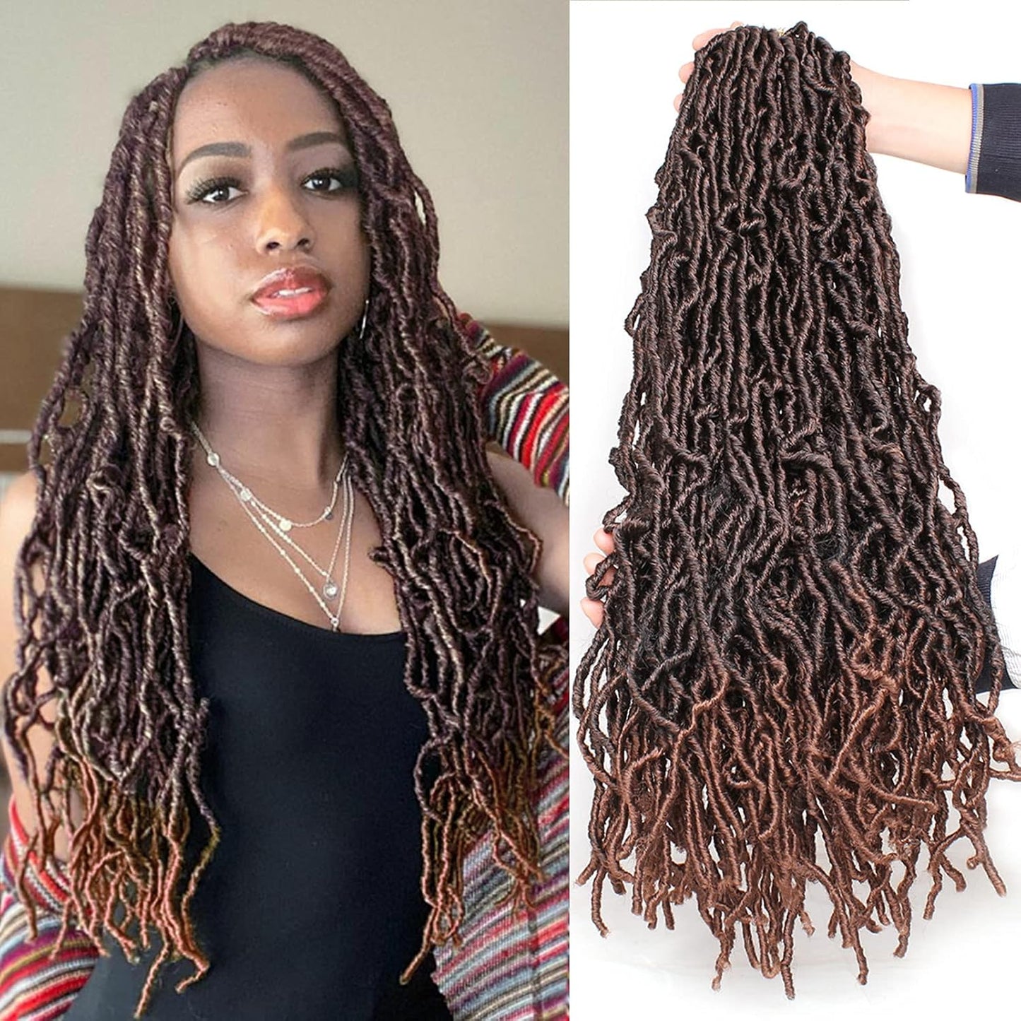 Faux Locs Crochet Hair - 18 Inch Pre-Looped 7 Packs Soft Natural Black Goddess Locs for Women
