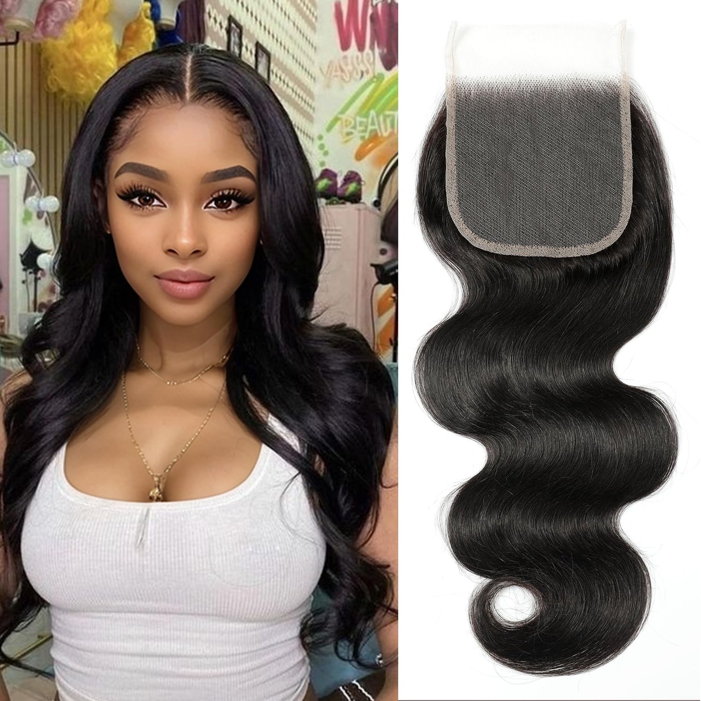 5x5 HD Lace Closure Body Wave Human Hair - Pre-Plucked Natural Hairline (10 Inch, Natural Color)