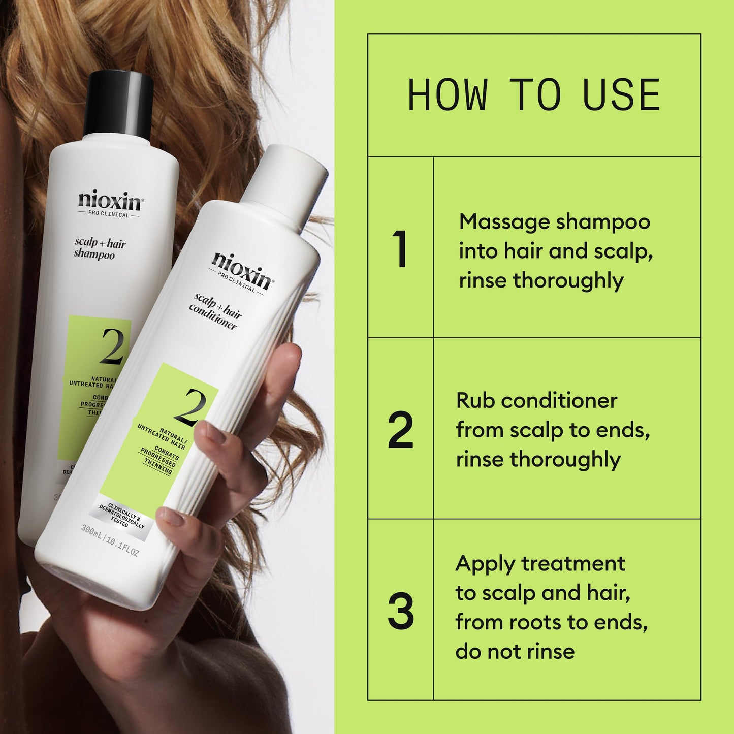 Nioxin Scalp + Hair Thickening System 2 | For Natural or Untreated Hair with Progressed Thinning| Full Size| 3 Month Supply