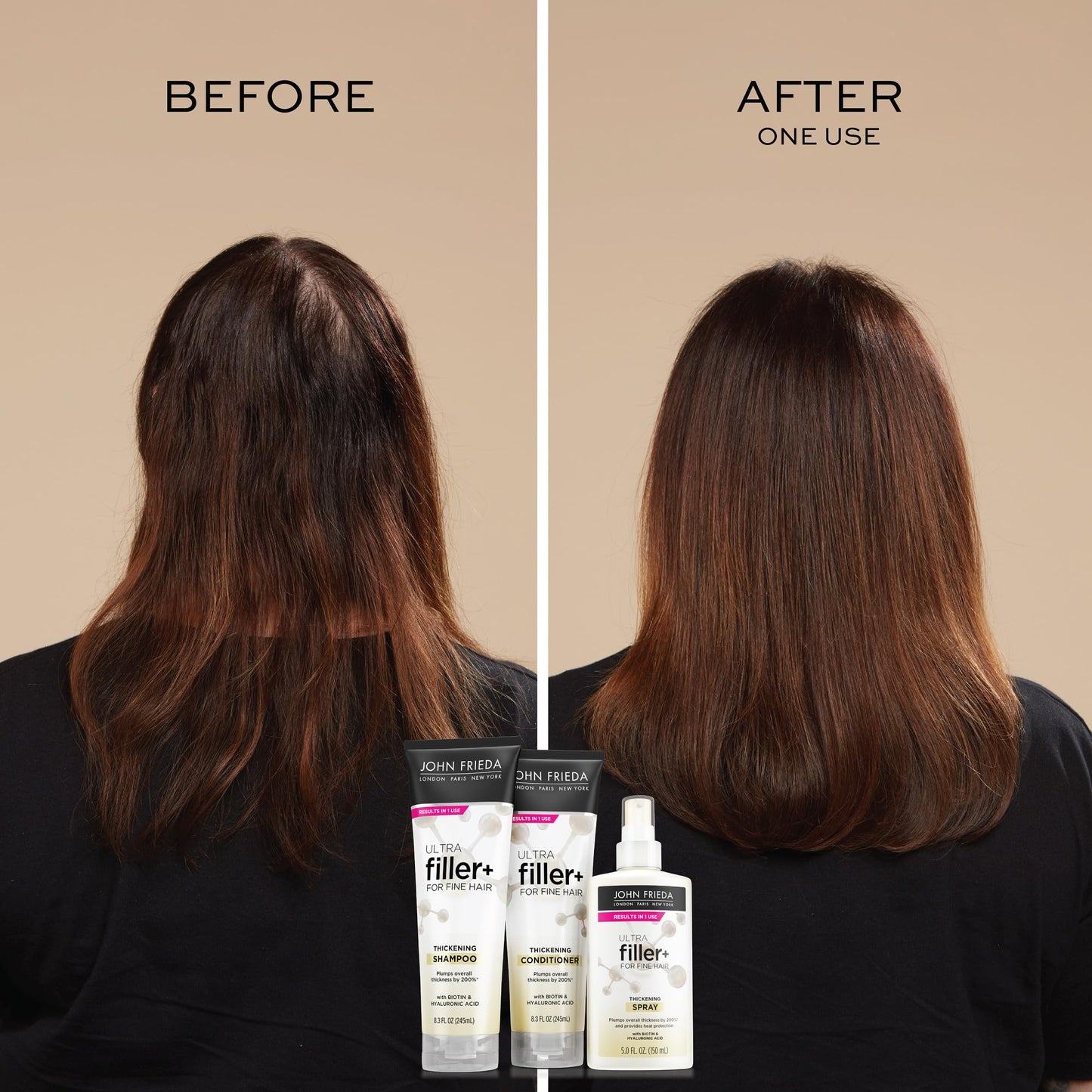 John Frieda ULTRAfiller+ Thickening Conditioner, Strengthening Conditioner for Damaged or Thin Hair, Infused with Biotin and Hyaluronic Acid to Strengthen Hair for Thicker Fuller Results, 8.3 Oz