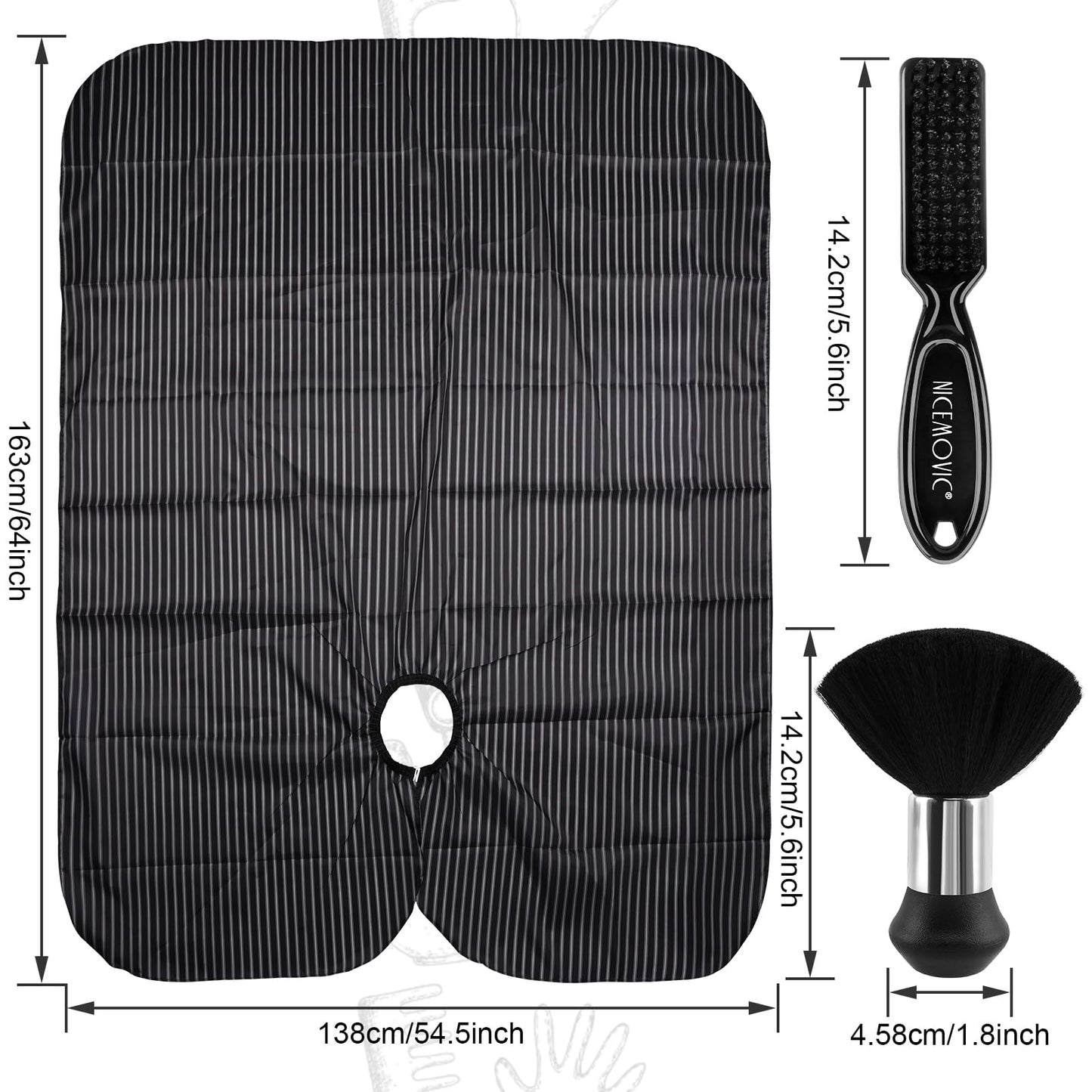 NICEMOVIC Hair Cutting Barber Cape for Men Women Kids with Neck Duster Brush and Barber Brush, Professional Barber Accessories Cleaning Supplies for Salon Haircut Styling (Black Stripe)