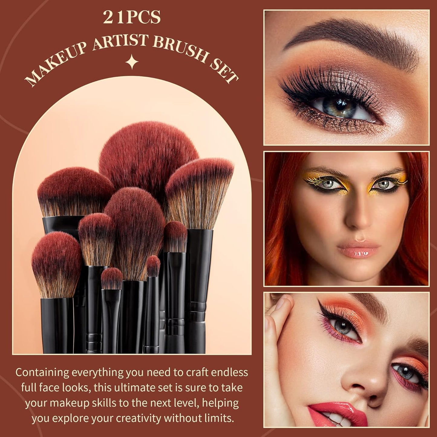 Vegan Makeup Brush Set - 16pcs Premium Synthetic Eye Brushes for Blending, Eyeliner & Concealer