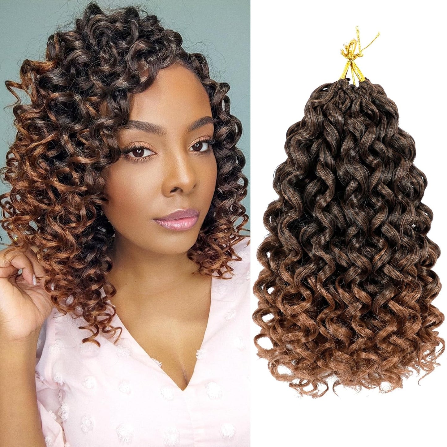 GoGo Curl Crochet Hair 10 Inch - 8 Packs Ombre Brown Water Wave Extensions for Black Women